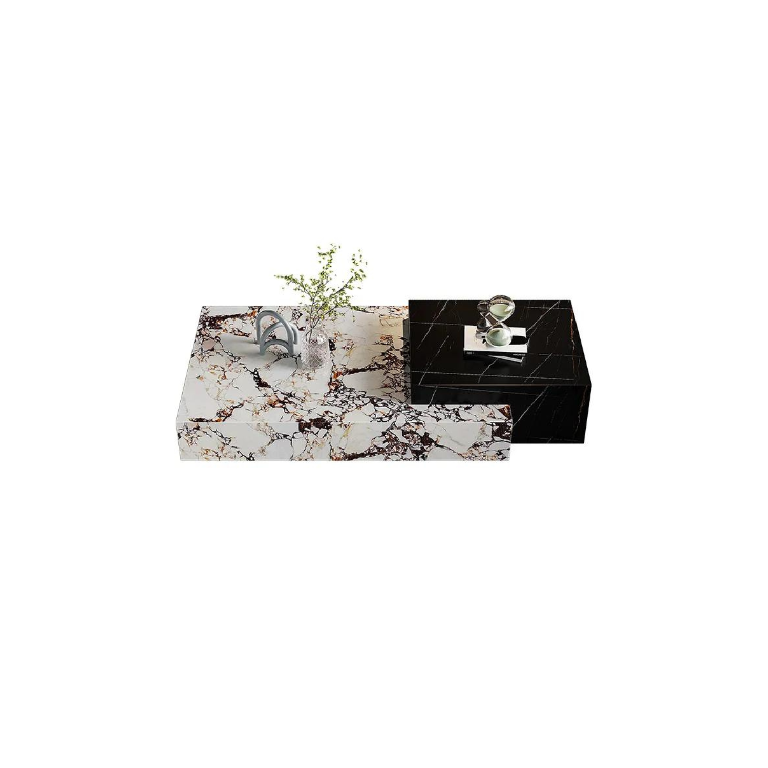 LivinVeluris Marble Nesting Coffee Table - Black & White