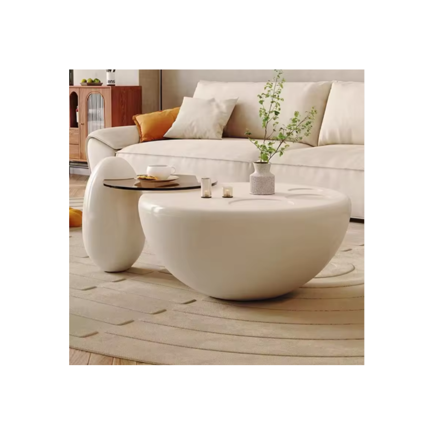 LivinVeluris Cat-Paw Coffee Table - Pearl White