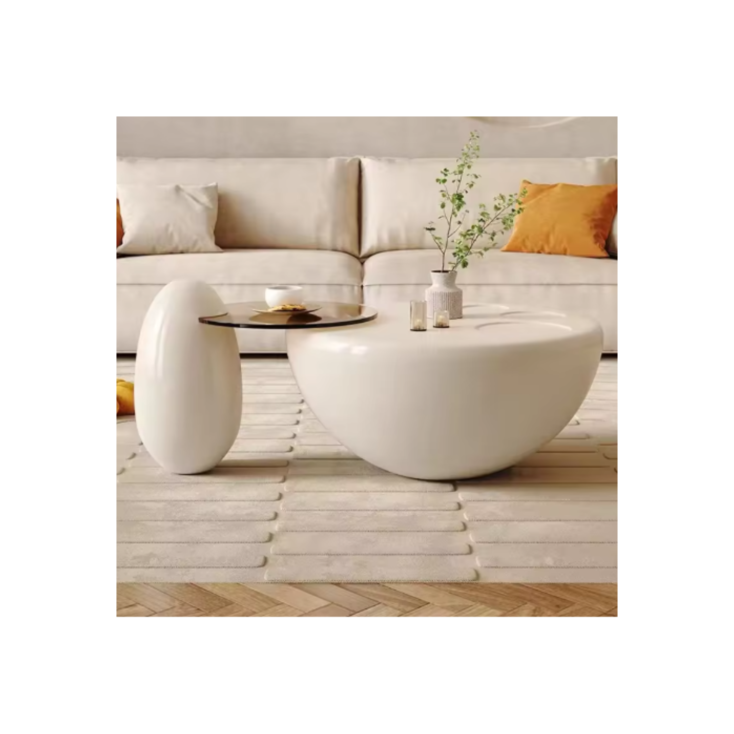 LivinVeluris Cat-Paw Coffee Table - Pearl White
