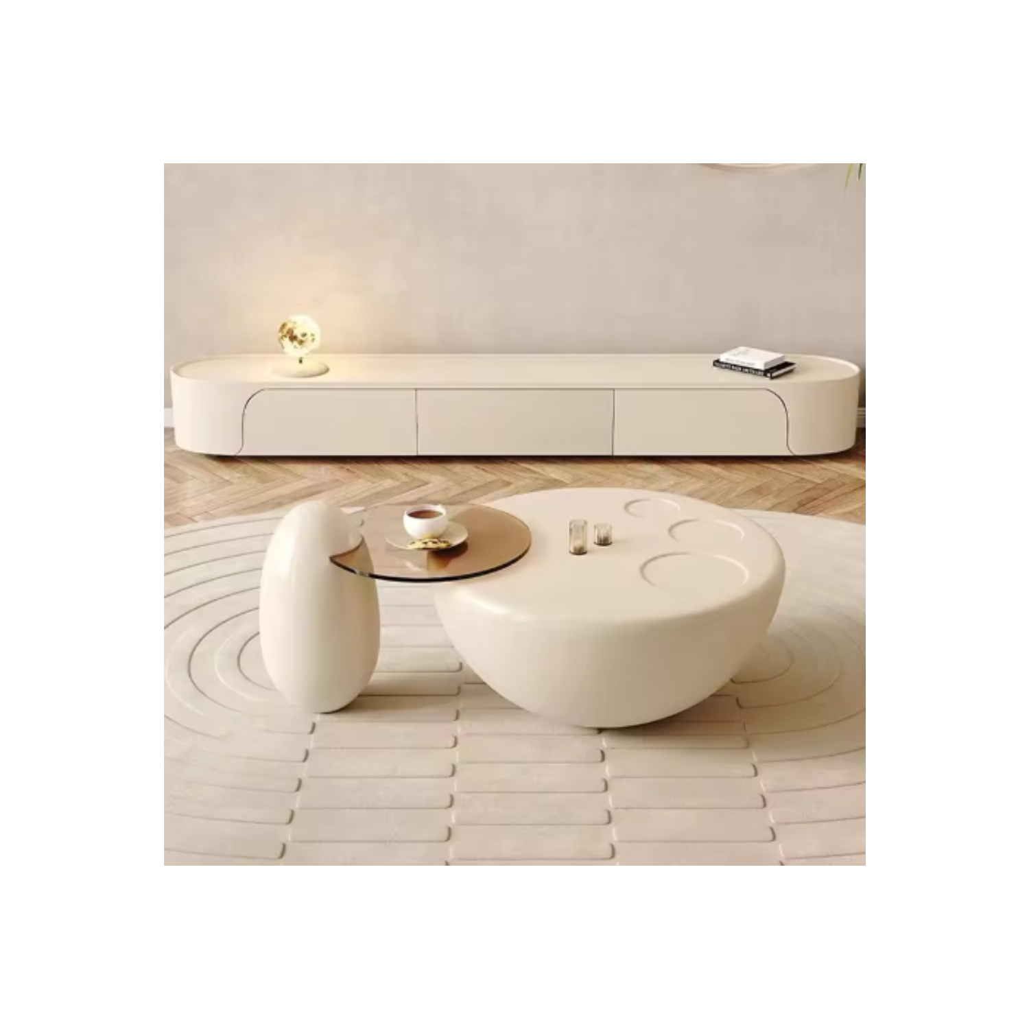 LivinVeluris Cat-Paw Coffee Table - Pearl White