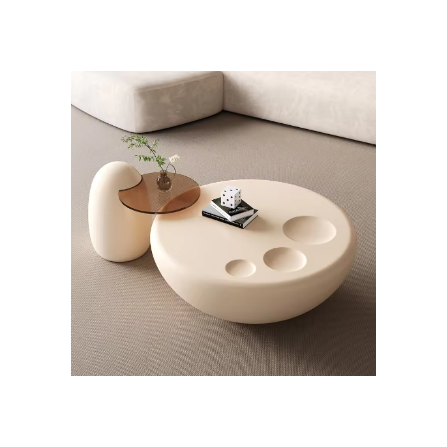 LivinVeluris Cat-Paw Coffee Table - Pearl White