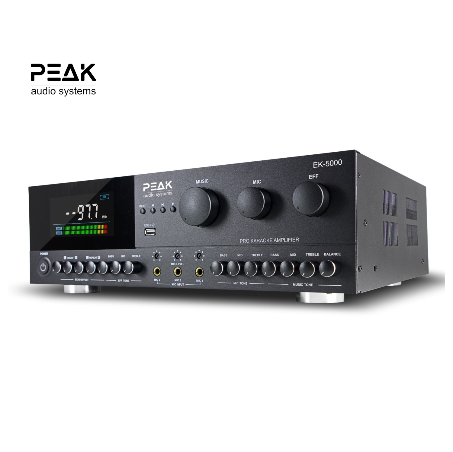 PEAK Karaoke Ultimate Bluetooth System Package: Optical, Echo, AUX, AM/FM - PK-AMP-003 (BLACK); Two UHF Platinum Wireless Rechargeable Microphones