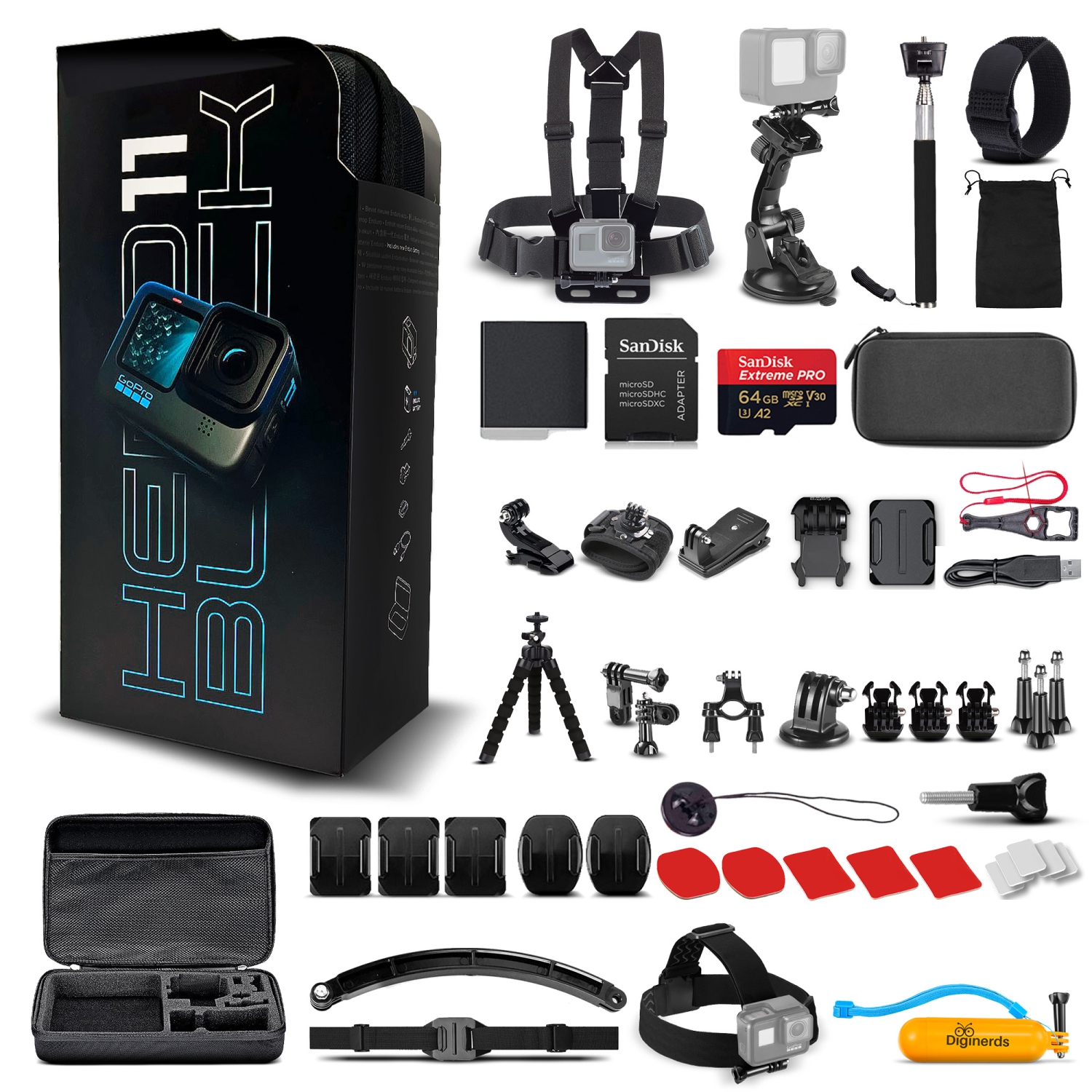 GoPro HERO11 Action Camera with 64GB Card and 50 Piece DiGiNerds Accessory Kit