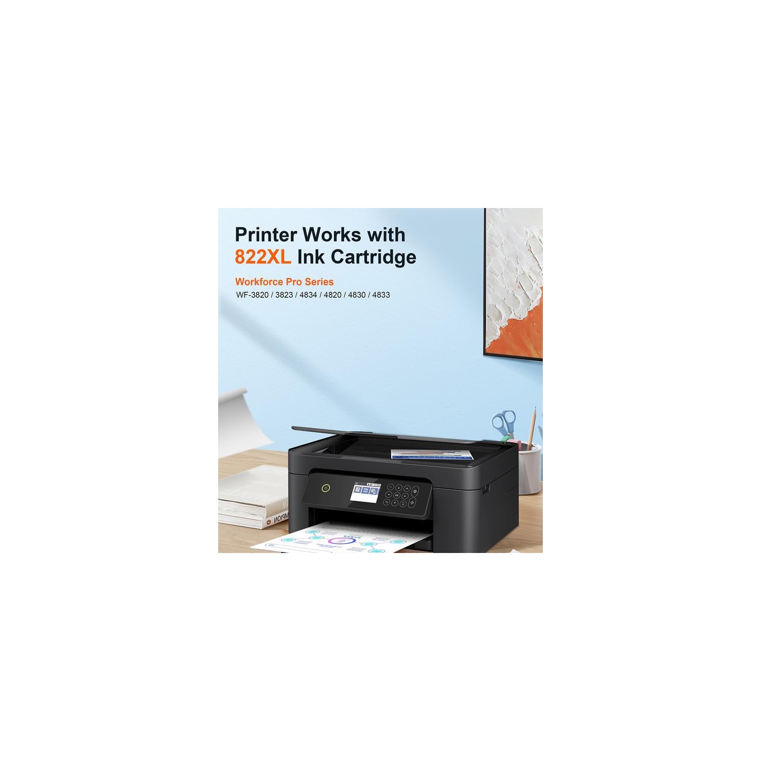 [Nouvelle puce] 1Set Cartouche d'encre de rechange compatible pour Epson T822 822XL à utiliser avec l'imprimante WorkForce Pro WF-3820 WF-3823