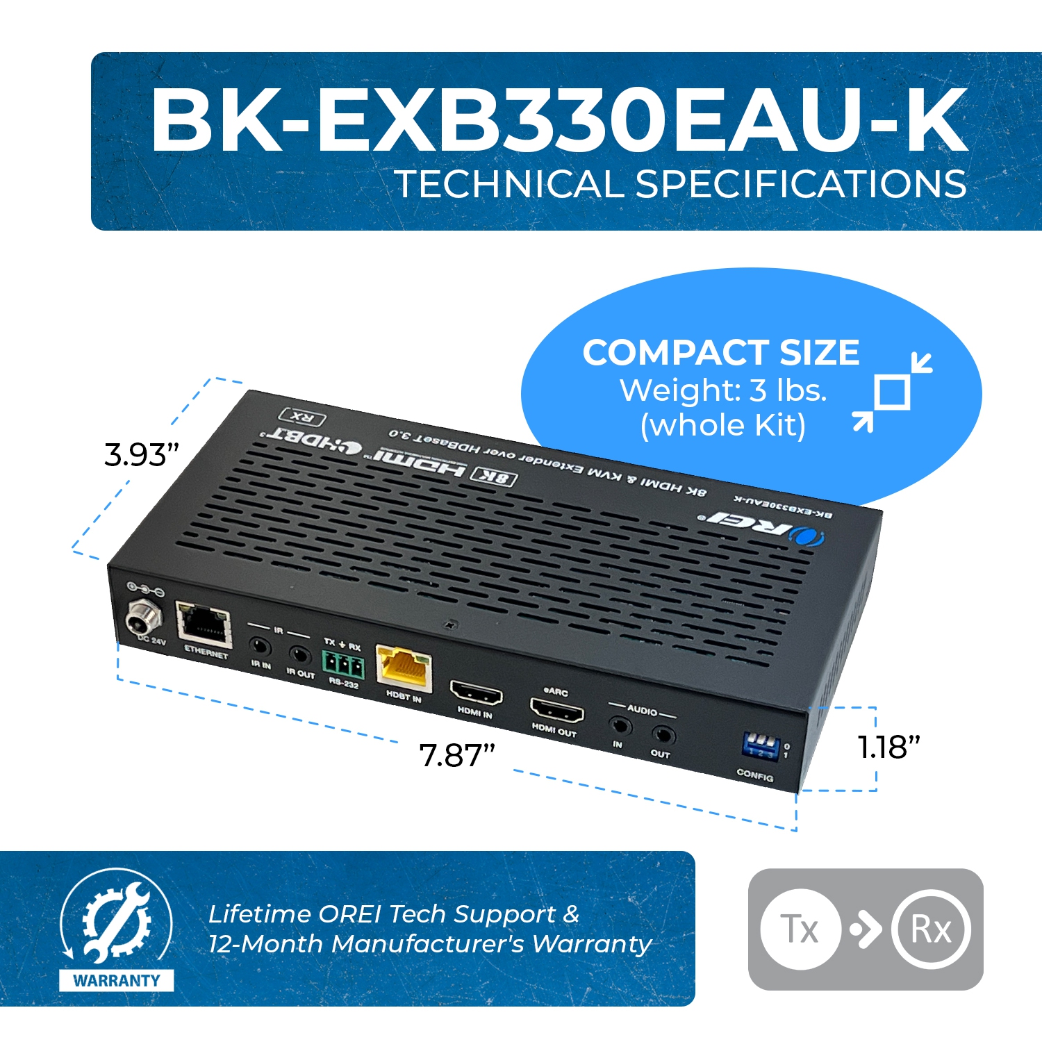 Prolongateur HDMI et KVM OREI 8K sur HDBaseT 3,0 jusqu’à 330 pi