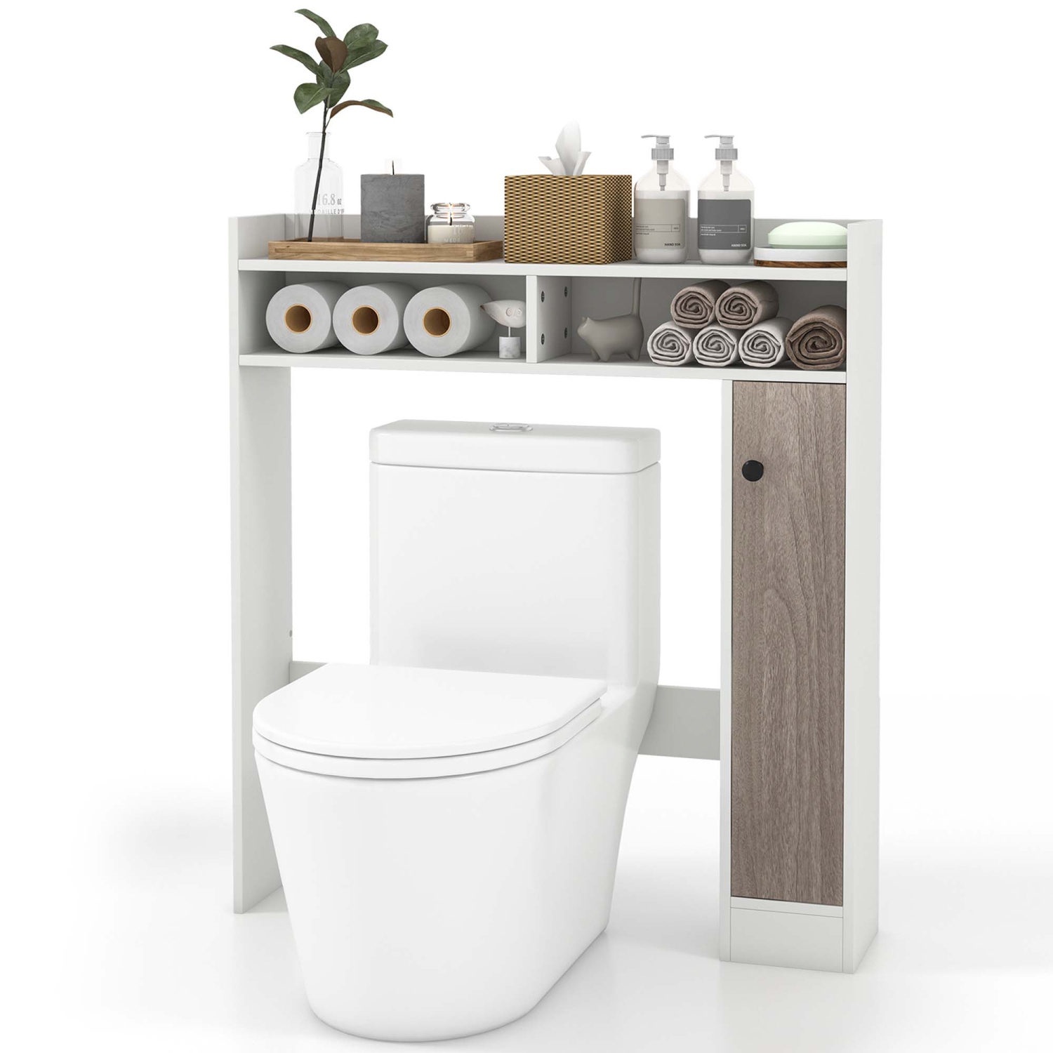 Costway Over the Toilet Bathroom Cabinet Floor Storage Organizer with Adjustable Shelves