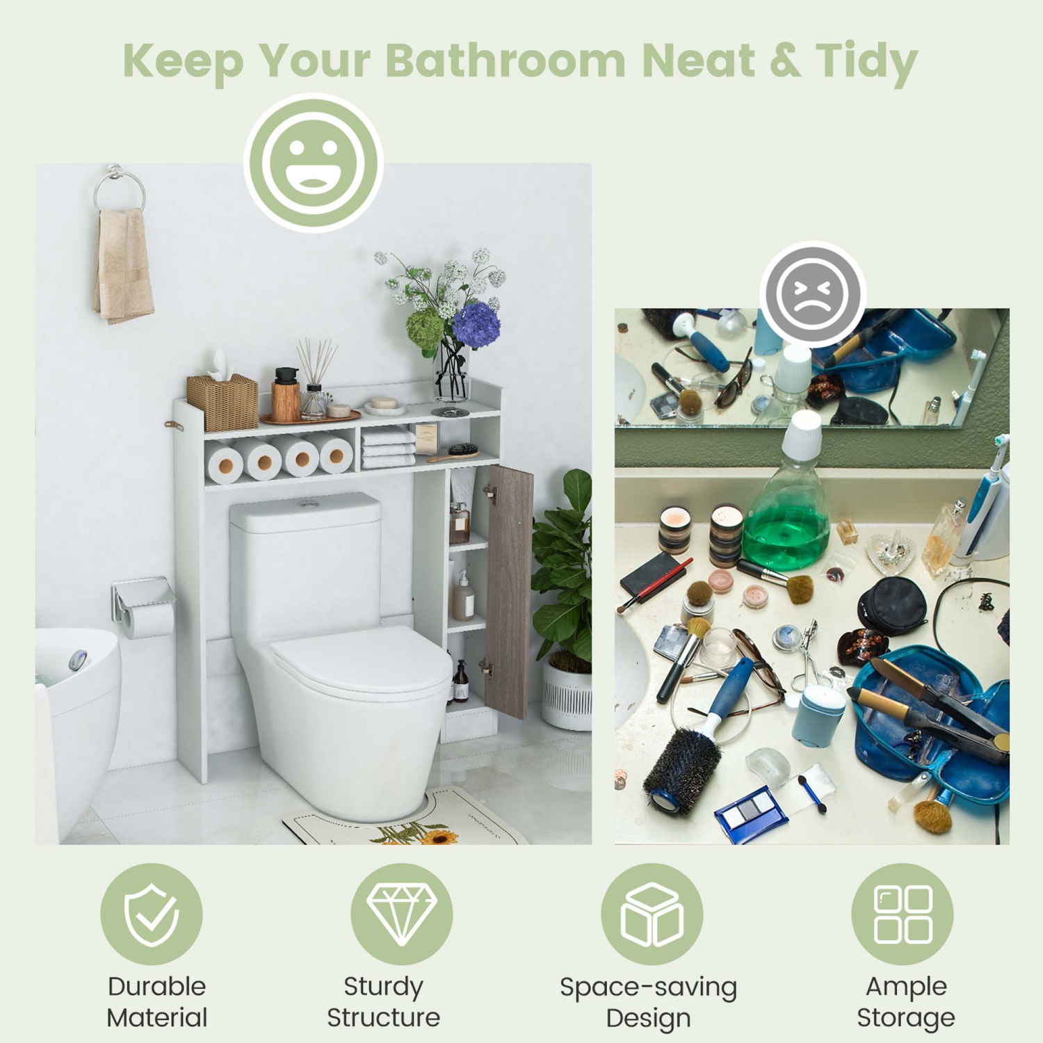 Costway Over the Toilet Bathroom Cabinet Floor Storage Organizer with Adjustable Shelves