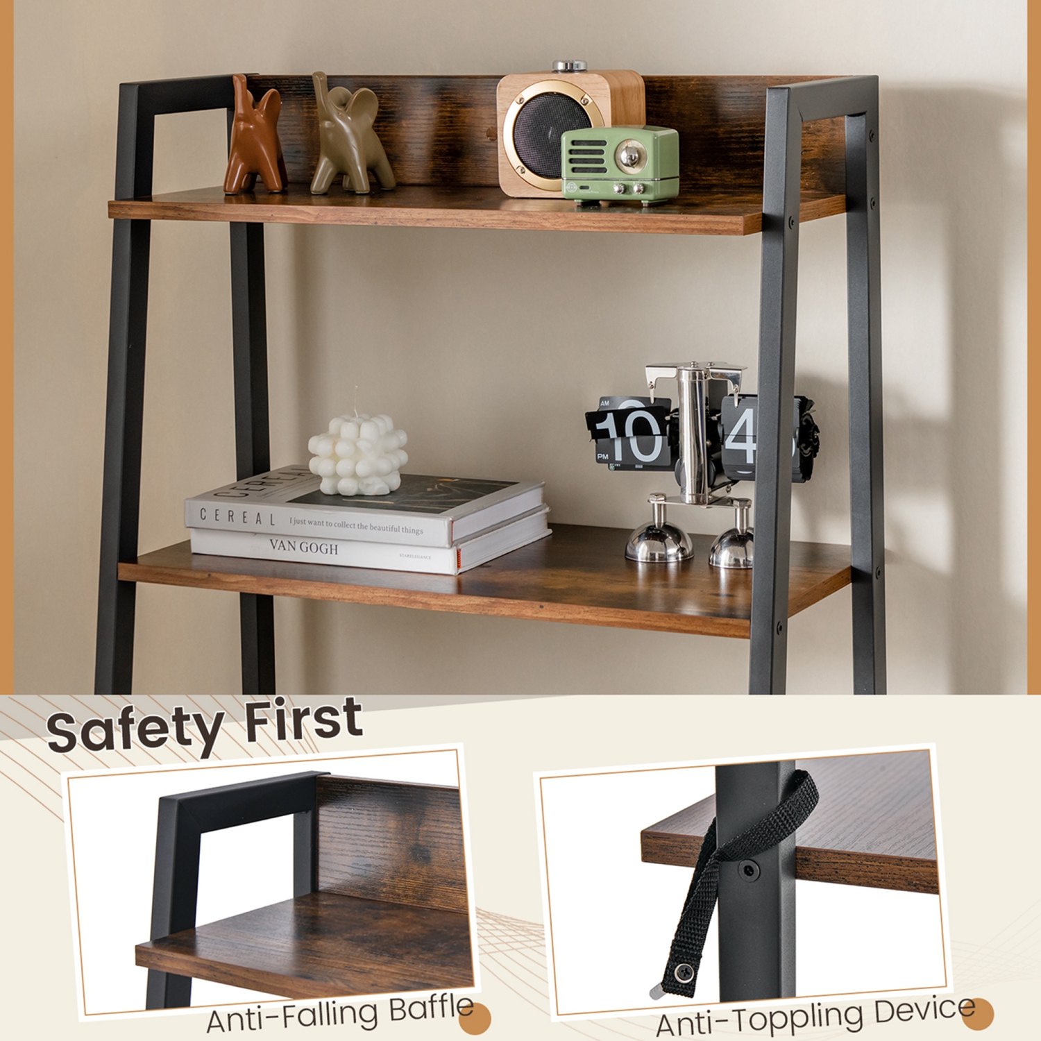 Costway Vanity Table Set Flip Top Mirror Ladder Storage Shelf Cushioned Stool