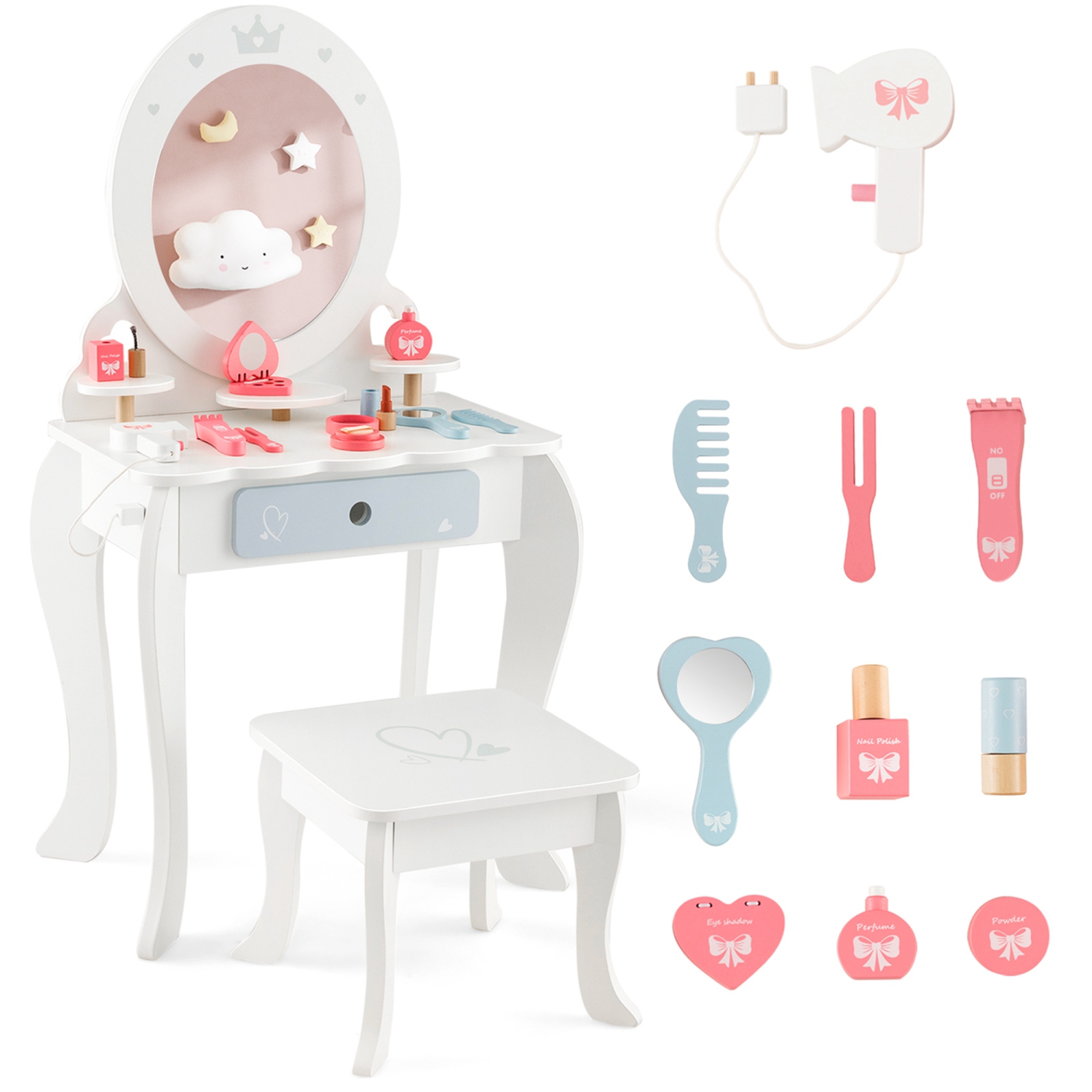 Ensemble coiffeuse pour enfants avec table de maquillage et chaise de Costway Accessoires de rangement inclus
