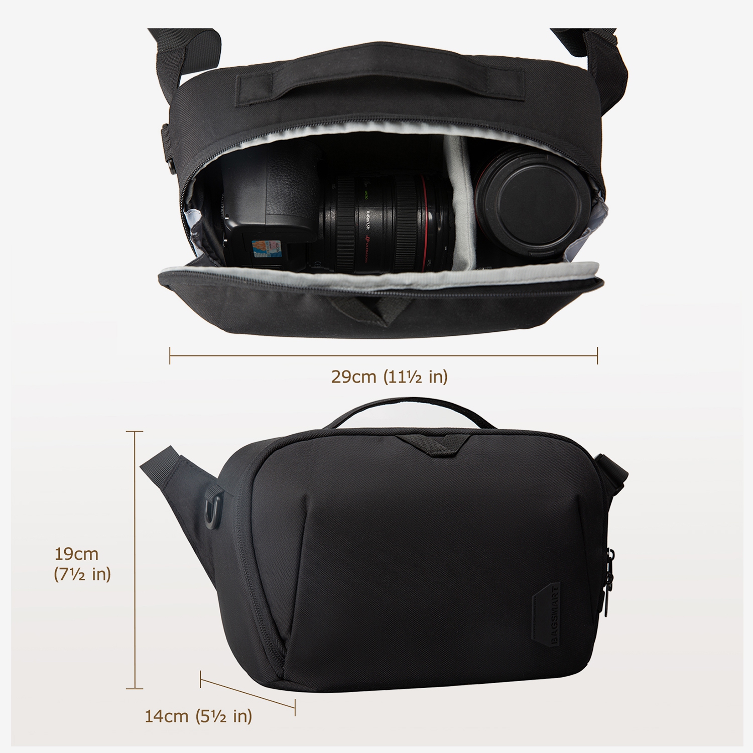 Sac à bandoulière sac à bandoulière sac à bandoulière de Bagsmart SLR pour appareil photo reflex numérique, noir