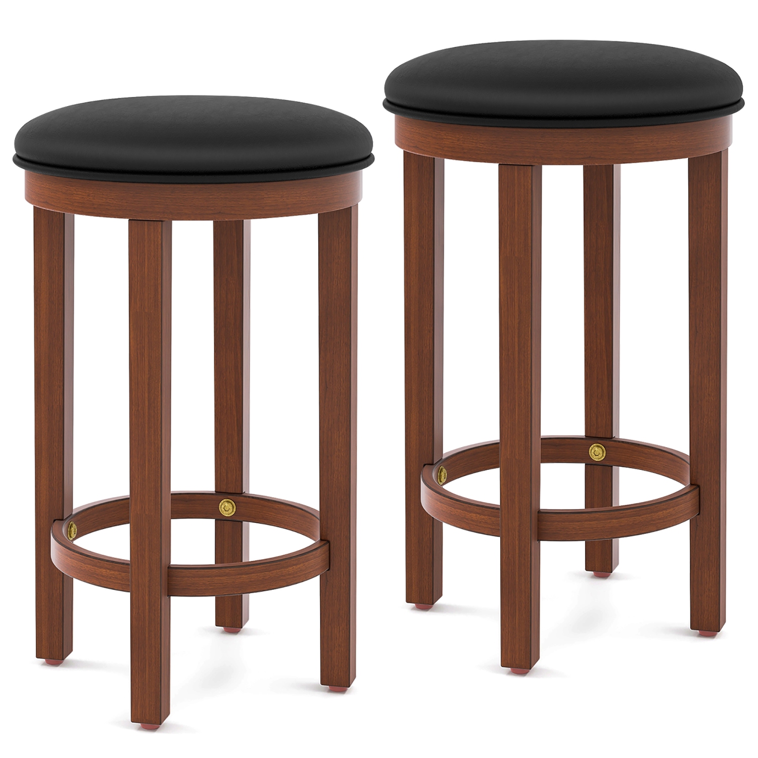 Gymax Upholstered Bar Stool Set of 4 25'' Counter Height Bar Chairs w/ Padded Cushion Black & Walnut