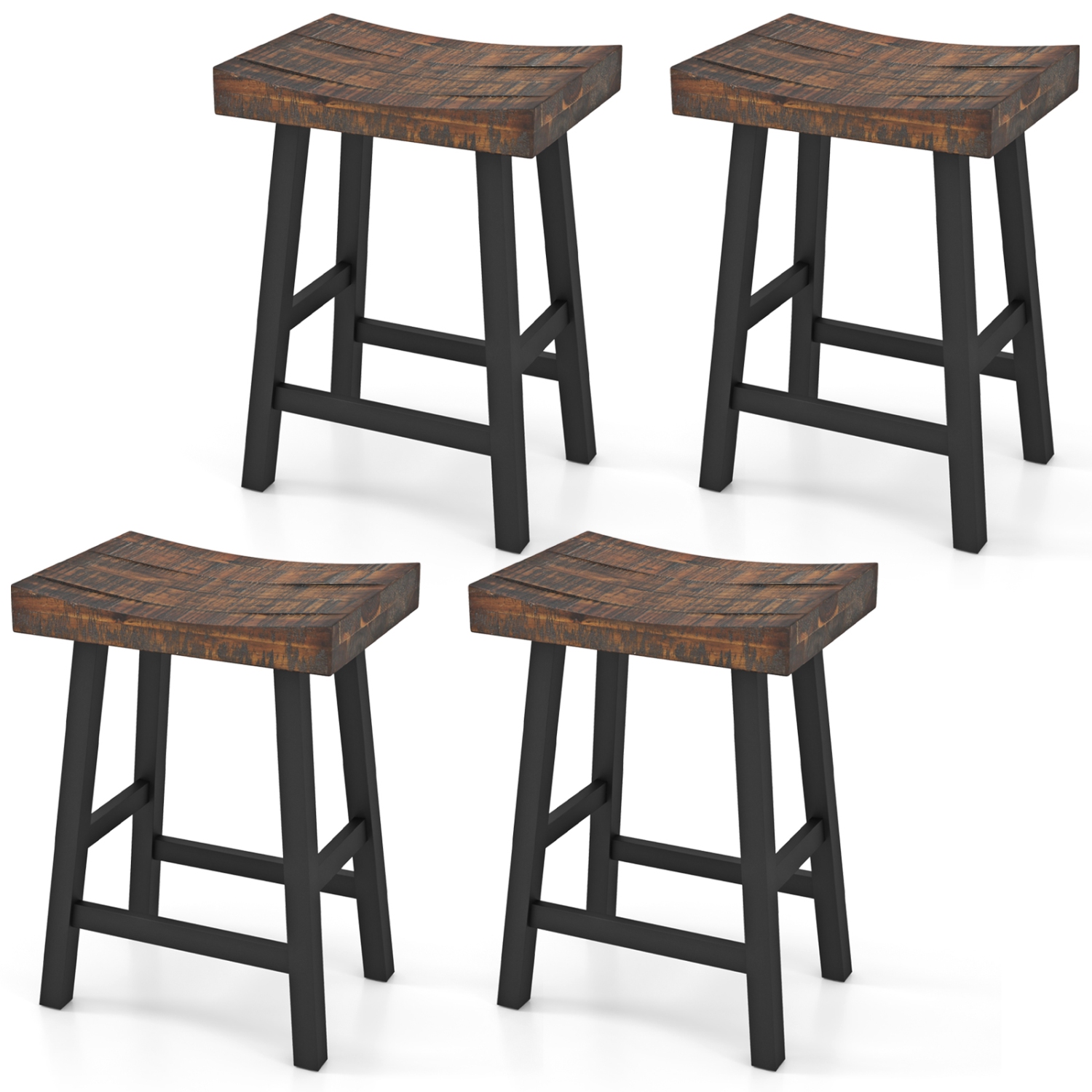 Gymax 24 Inch Bar Stools Set of 4 Counter Height Barstools w/ Saddle Seat