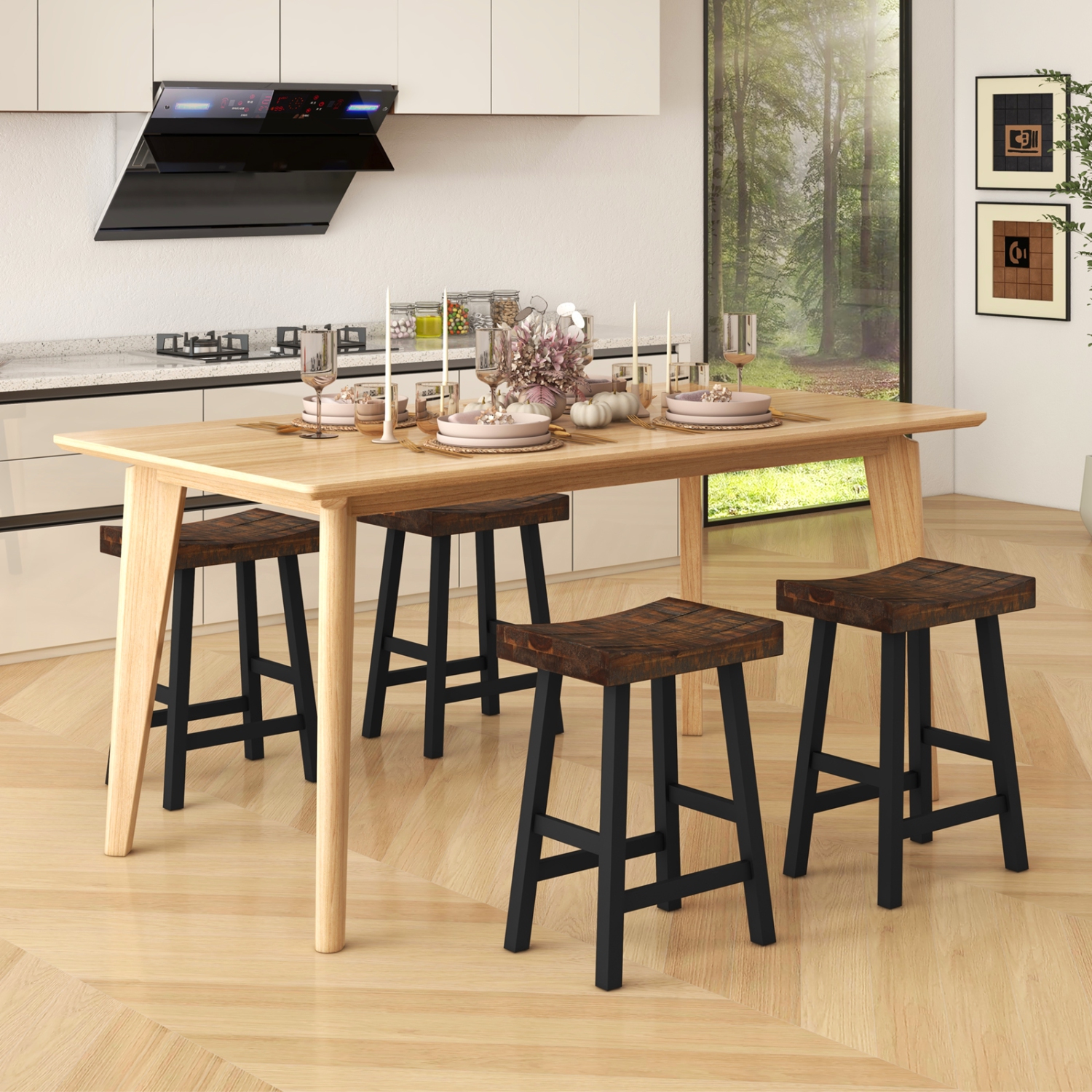 Gymax 24 Inch Bar Stools Set of 4 Counter Height Barstools w/ Saddle Seat