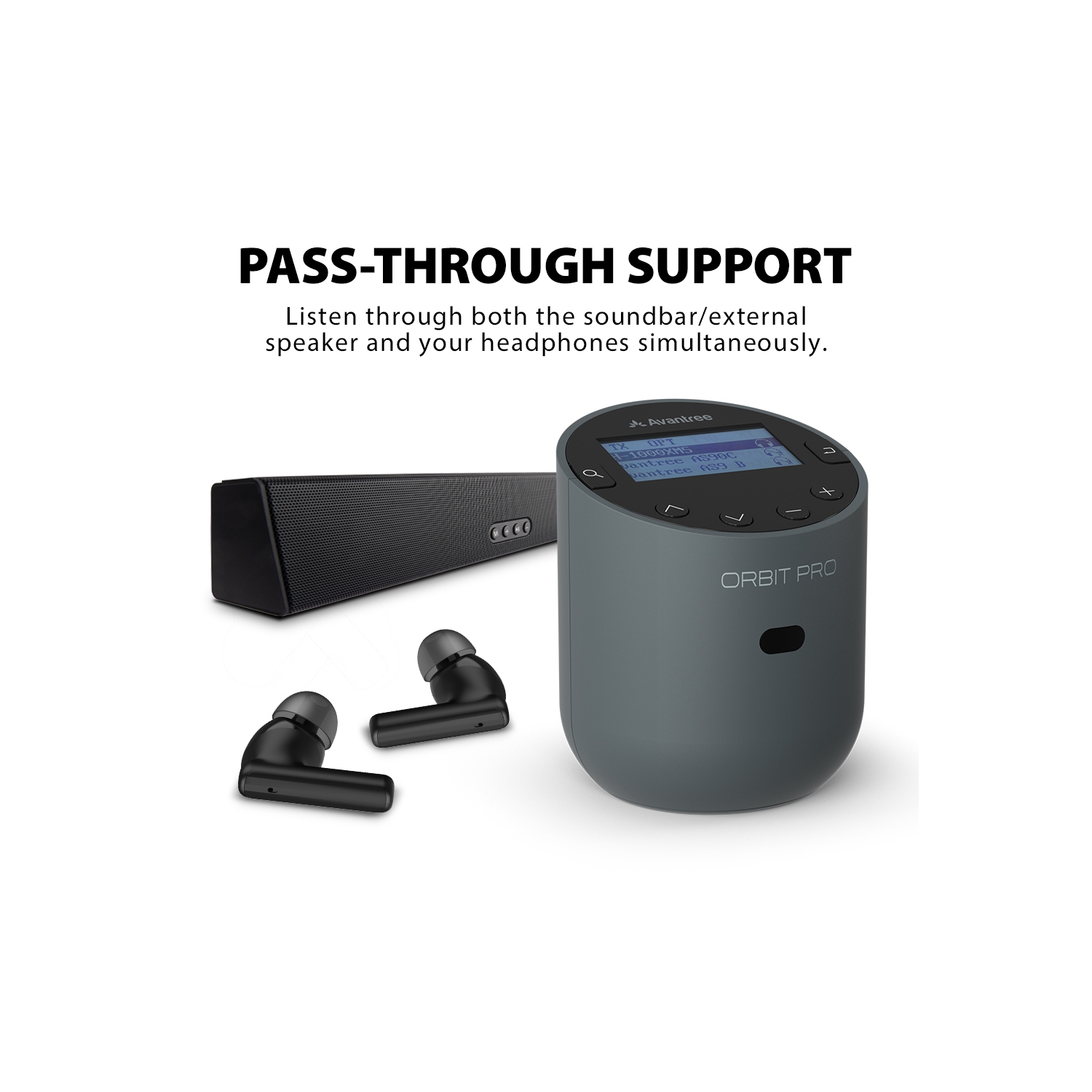 Orbit Pro d'Avantree – Émetteur et récepteur audio Bluetooth pour téléviseur avec intercommunication audio ambiophonique 5,1, télécommande, délai de