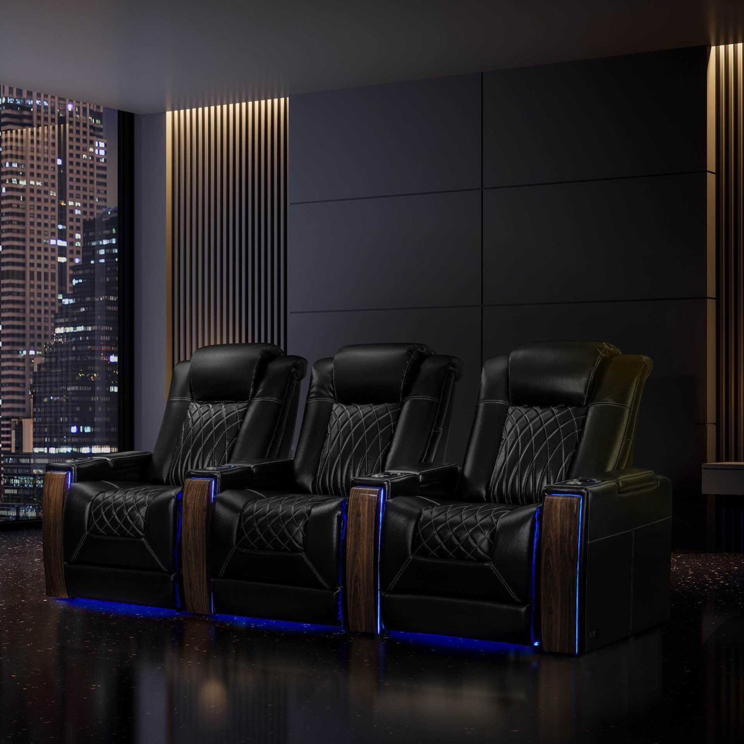 Valencia Tuscany Executive Heat & Massage(Row of 3 Loveseat Right, Executive Black)