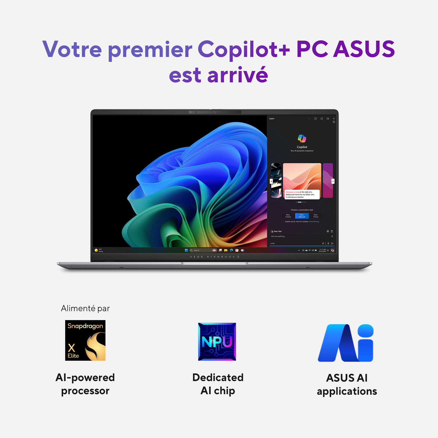Portable VivoBook S 15 Copilot+ PC DELO de 15,6 po d'ASUS
