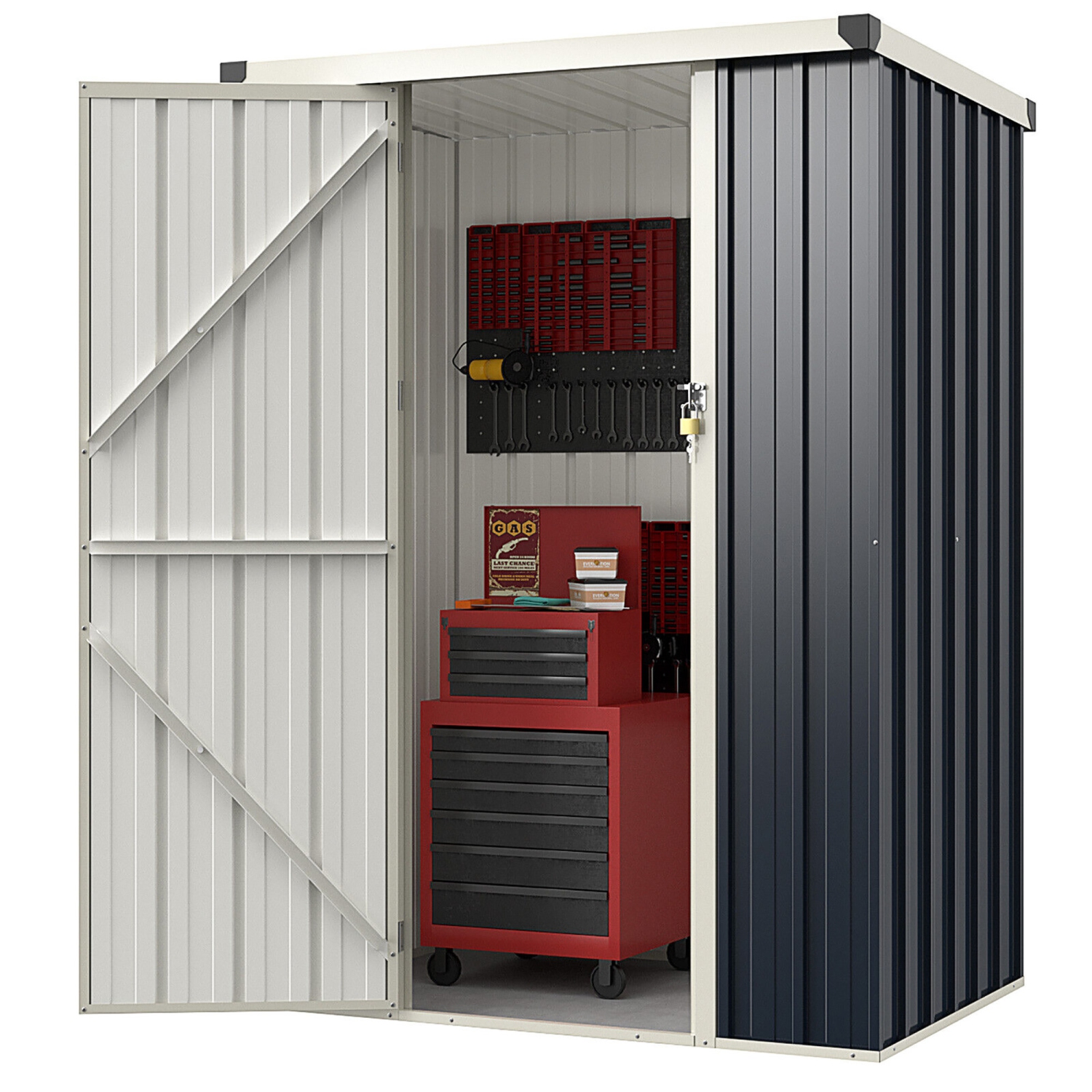 Gymax 4 x 3 FT Metal Outdoor Storage Shed w/ Lockable Door Garden Utility Tool House
