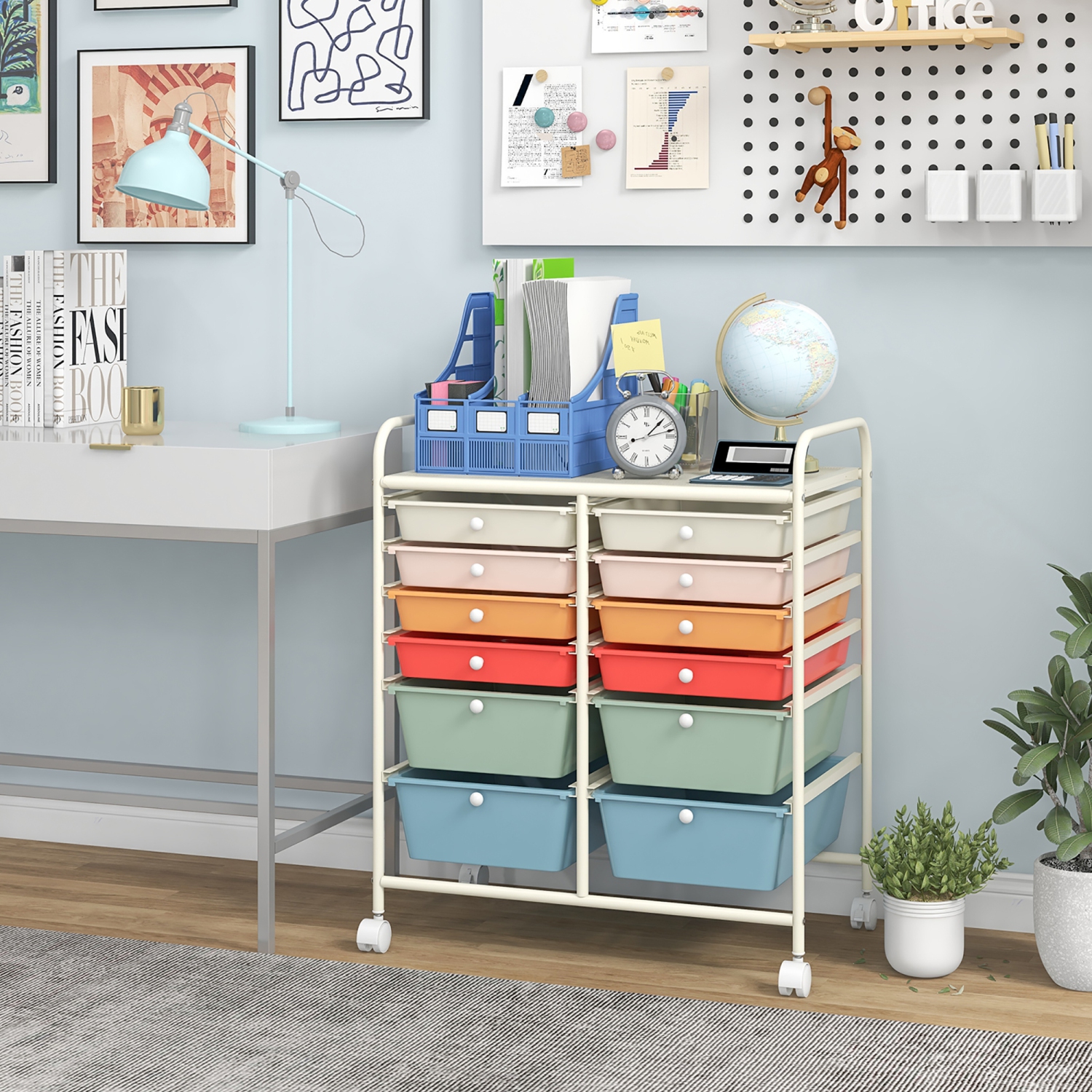Gymax Office Rolling Cart 12 Storage Drawer Studio Organizer Bins Scrapbook Paper Macaron