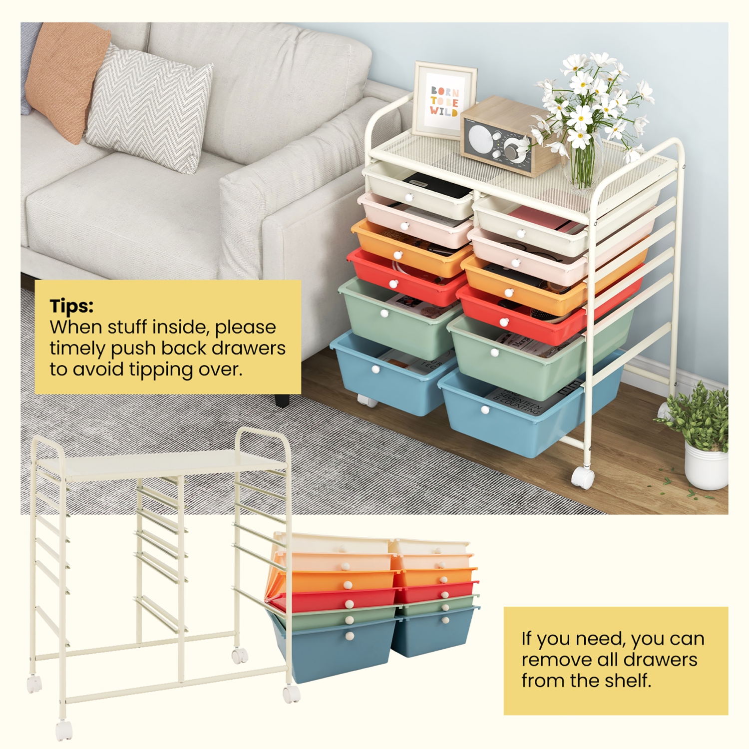 Gymax Office Rolling Cart 12 Storage Drawer Studio Organizer Bins Scrapbook Paper Macaron