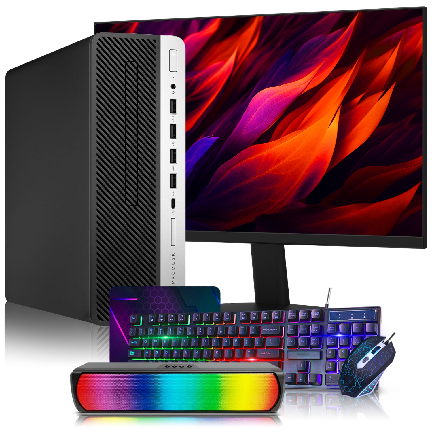 Refurbished - HP Computers ProDesk 600 G4 SFF Windows 11 Pro Desktop PC - New 24-inch Monitor (Intel i5 Hexa-Core Processor/ 1TB NVMe SSD/ 32GB DDR4