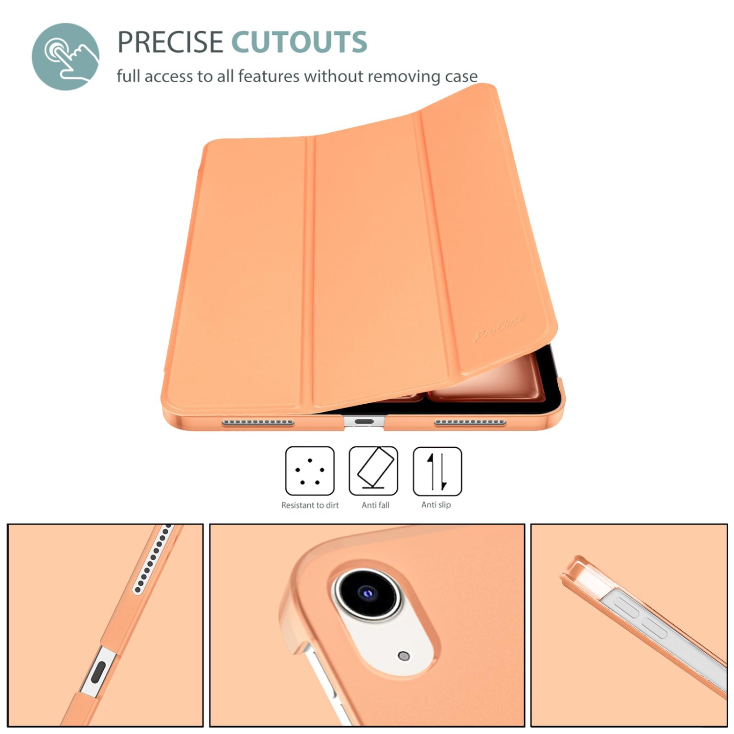 ProCase Smart Case for iPad Air 11-inch M2 2024/10.9 Air 5th Generation 2022/10.9 Air 4th 2020, Protective Cover for iPad Air 11 /Air 5 4 Gen -Orange