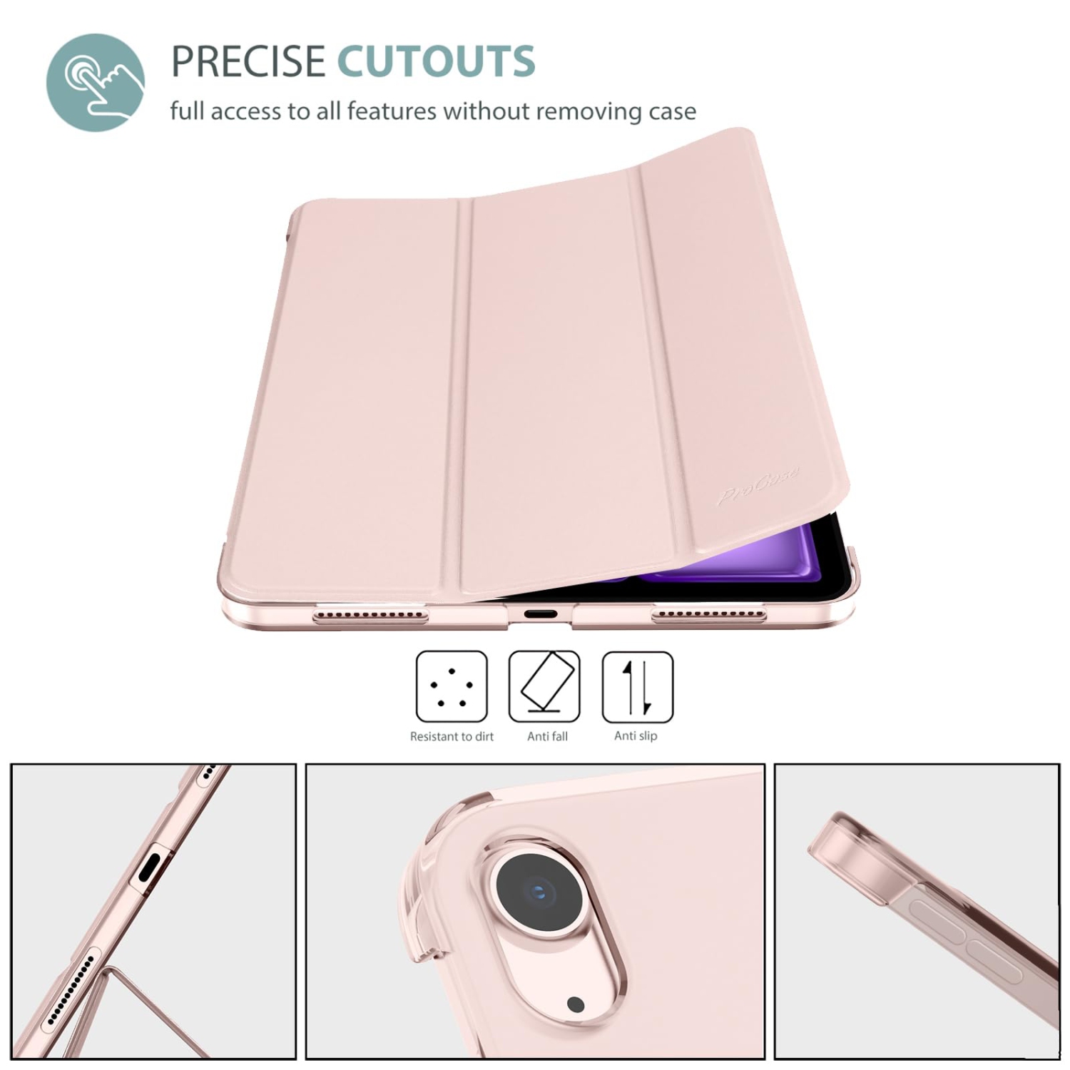 ProCase Smart Case for iPad Air 11-inch M2 2024/10.9 Air 5th Generation 2022/10.9 Air 4th 2020, Protective Cover for iPad Air 11 /Air 5 4 Gen -Pink