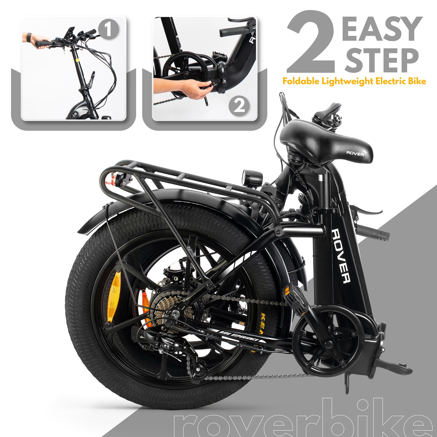 Rover By Land Rover 500-Watt Folding E-Bike with Pedal Assist-Black