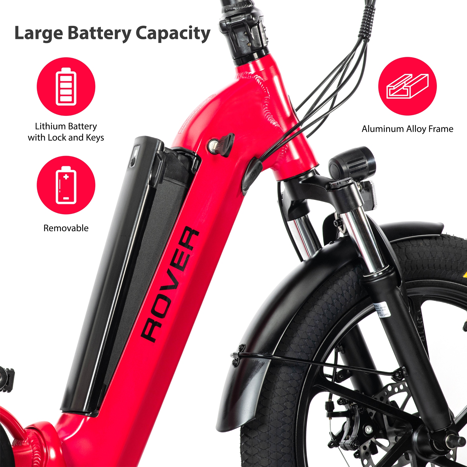 Rover By Land Rover 500-Watt Folding E-Bike with Pedal Assist-Red