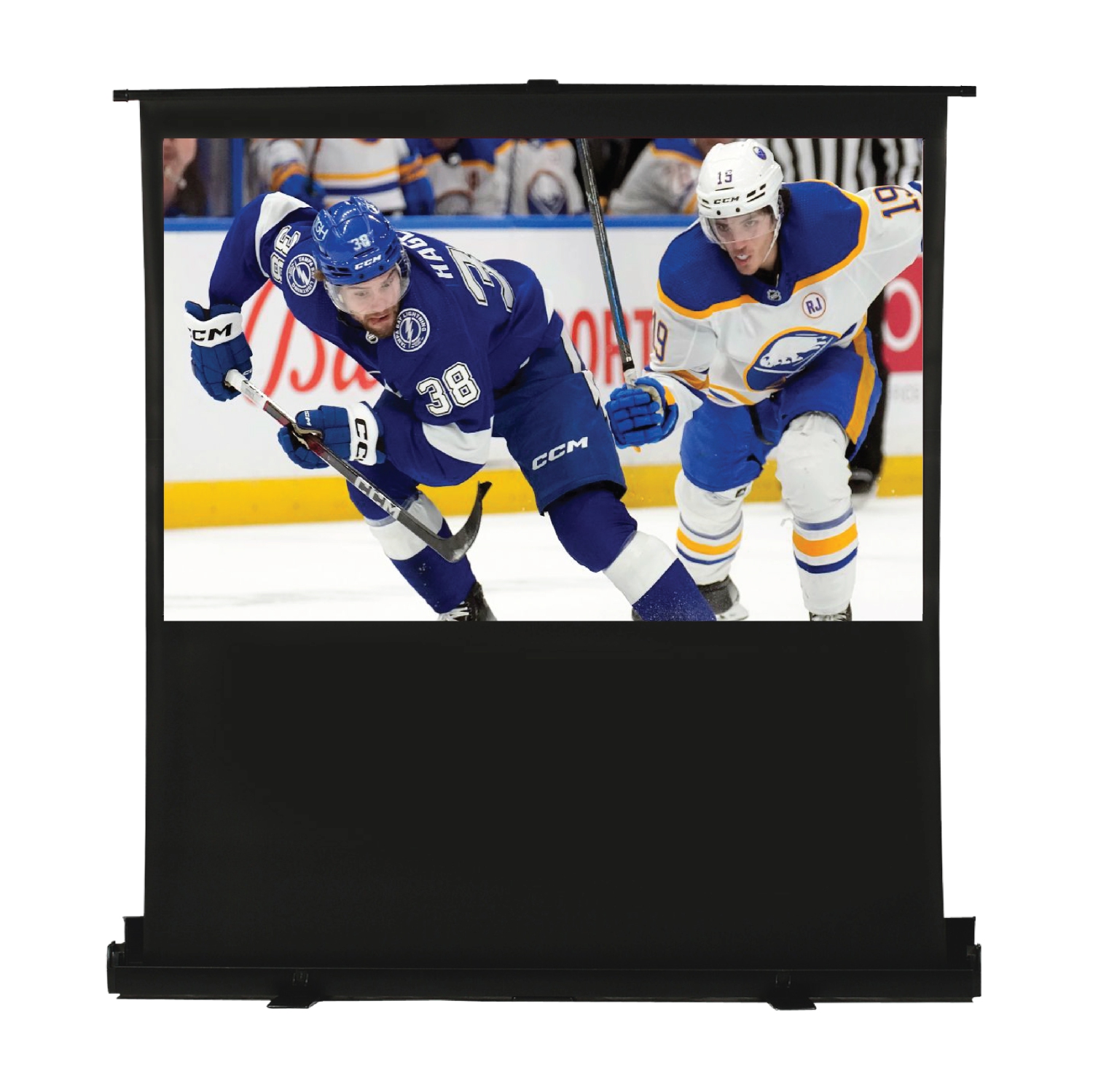 the MUBU Alpha 100" Tab-Tension portable Pull Up projector screen with stand and carry case, floor pull-up, 16:9, 4K, outdoor projector screen