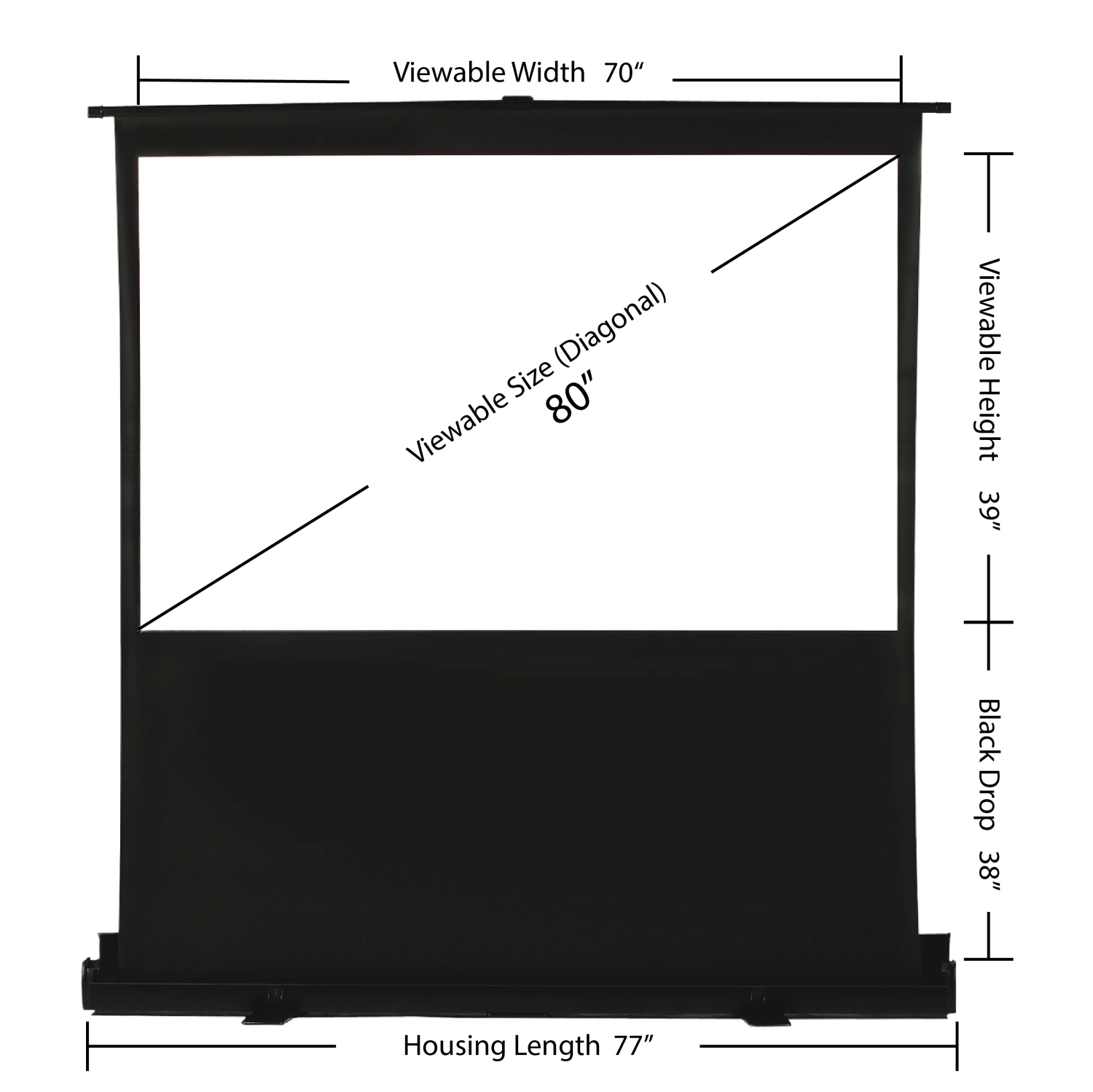 L'écran de projection portatif à rabat Tab-Tension de 80&nbsp;po Alpha de MUBU avec support et étui de transport, écran de projection extérieur 16:9,