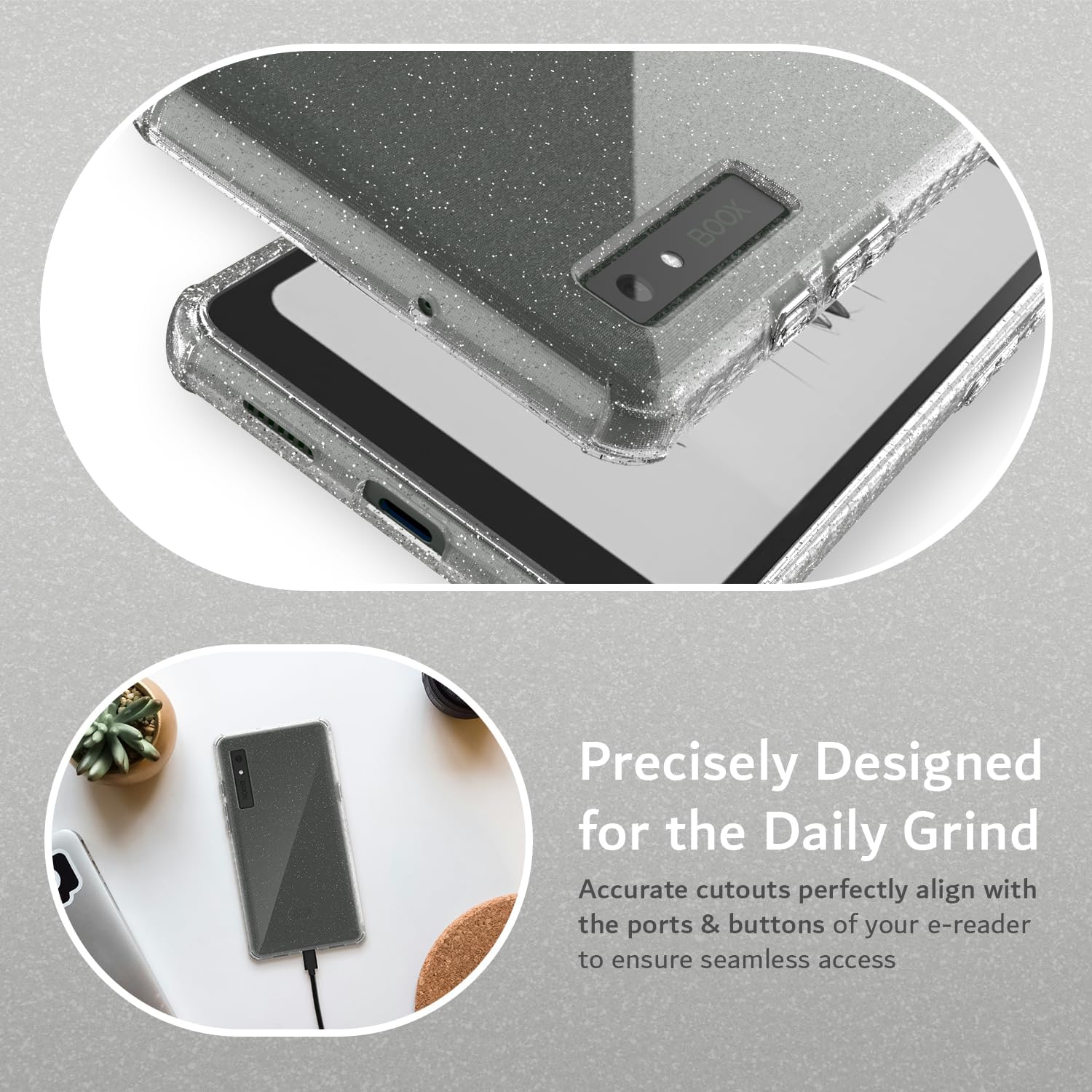 TUDIA SKN Onyx Boox Palma Case 6.13" Back Cover - Clear Glitter