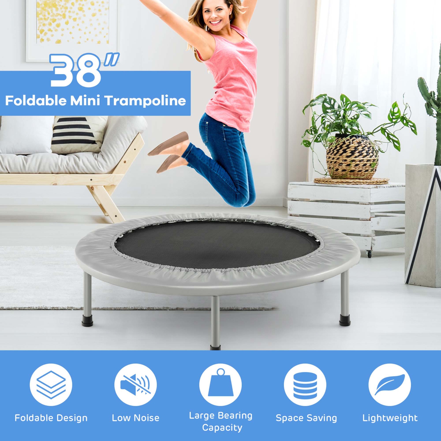 Goplus 38" Mini Folding Trampoline Portable Recreational Fitness Rebounder