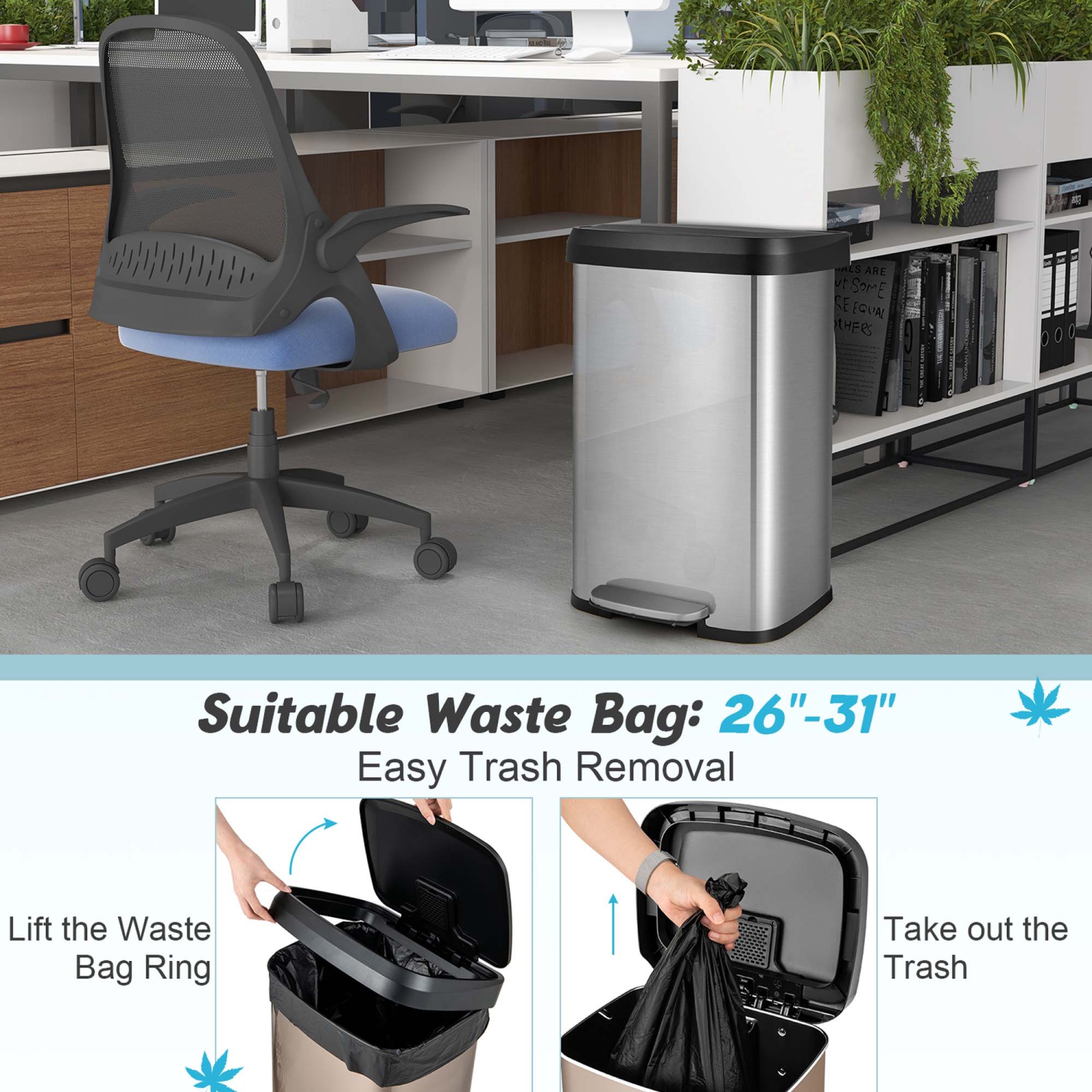 Costway 13.2 Gallon Step Trash Can Stainless Steel Airtight Garbage Bin for Home Kitchen