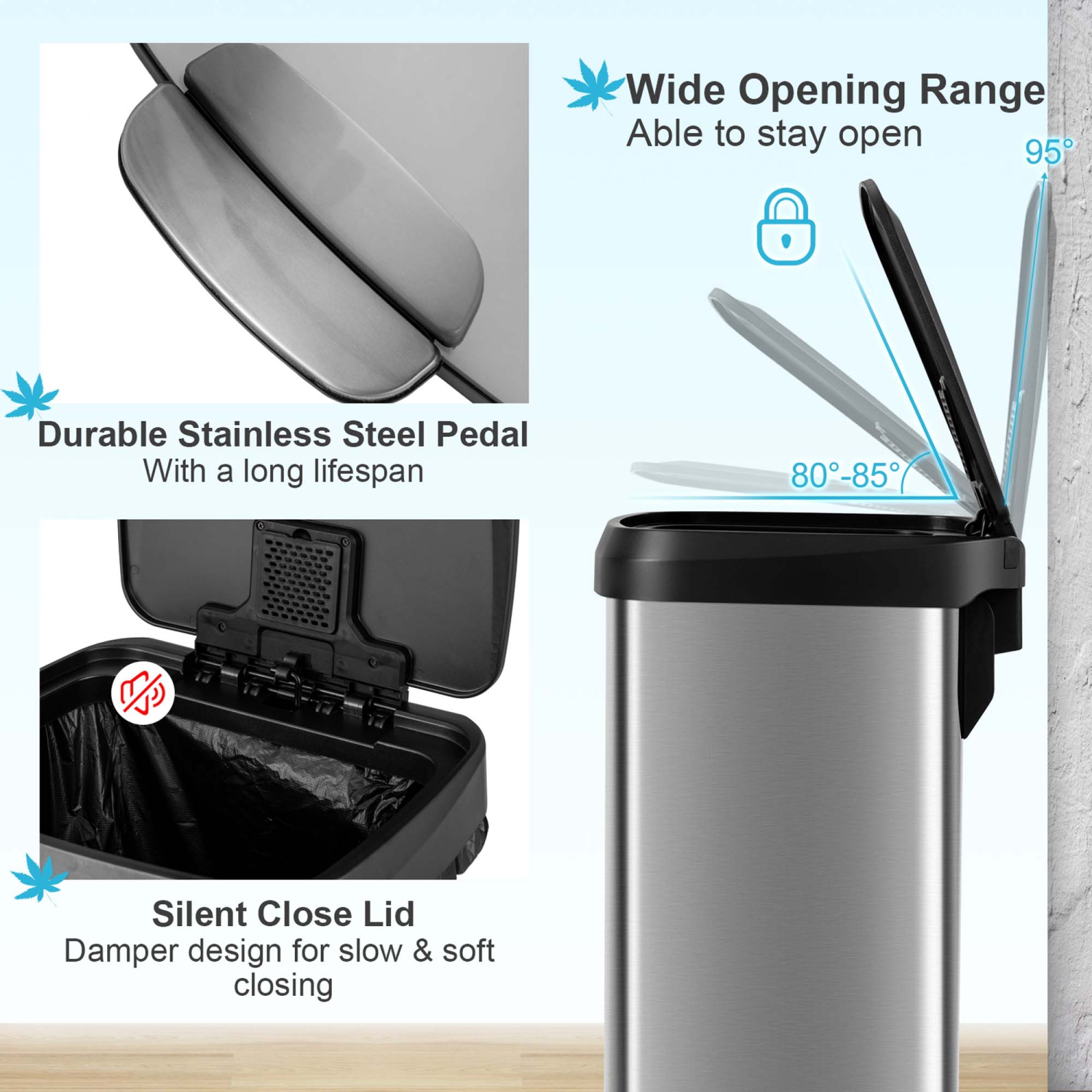 Costway 13.2 Gallon Step Trash Can Stainless Steel Airtight Garbage Bin for Home Kitchen