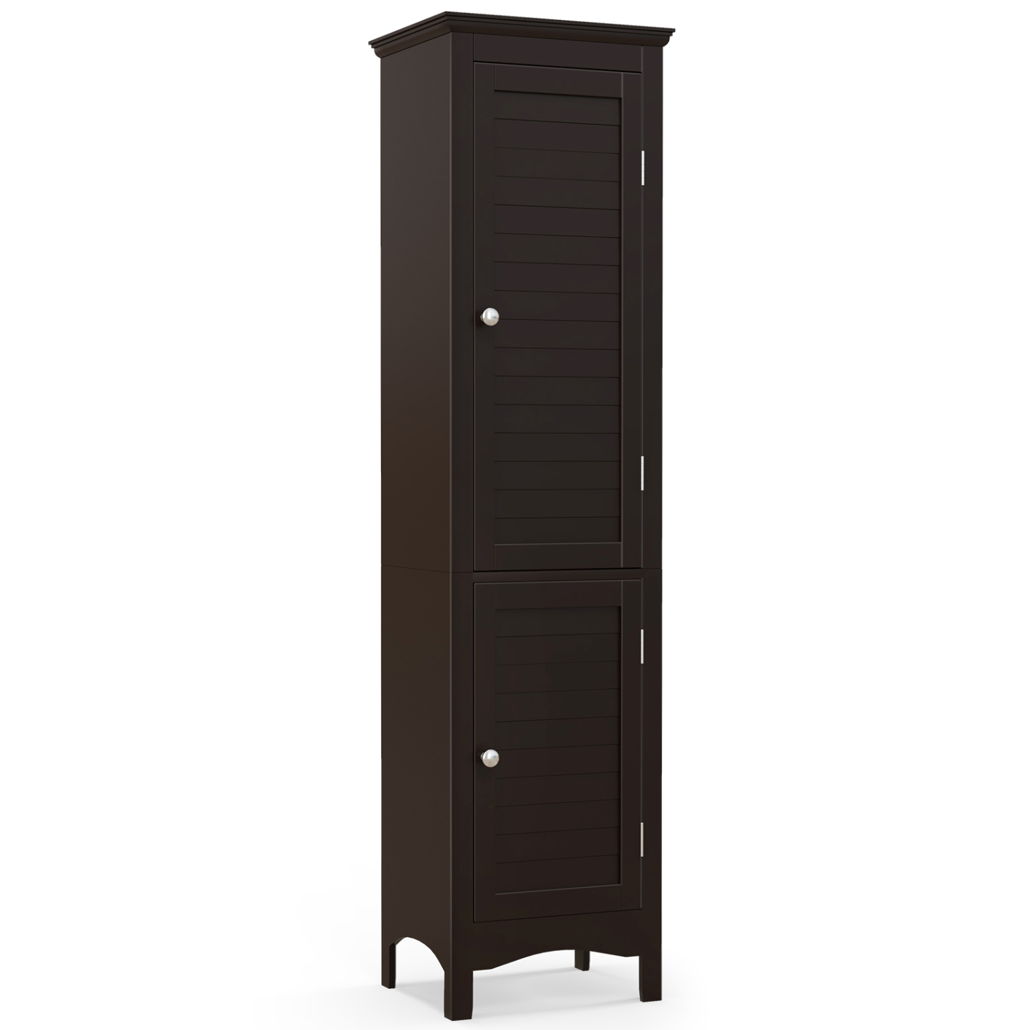 Costway Tall Bathroom Floor Cabinet Narrow Linen Tower with 2 Doors & Adjustable Shelf