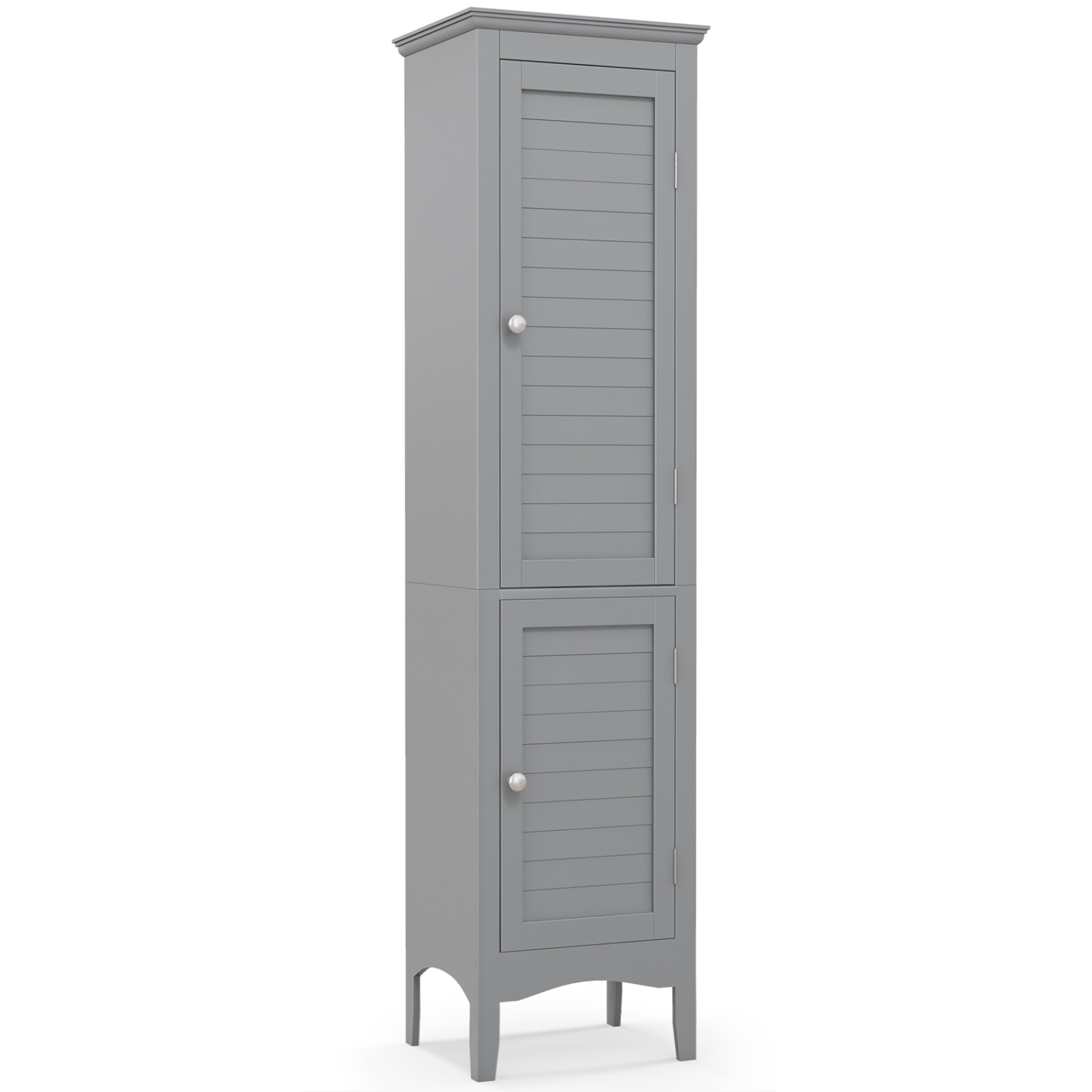 Costway Tall Bathroom Floor Cabinet Narrow Linen Tower with 2 Doors & Adjustable Shelf