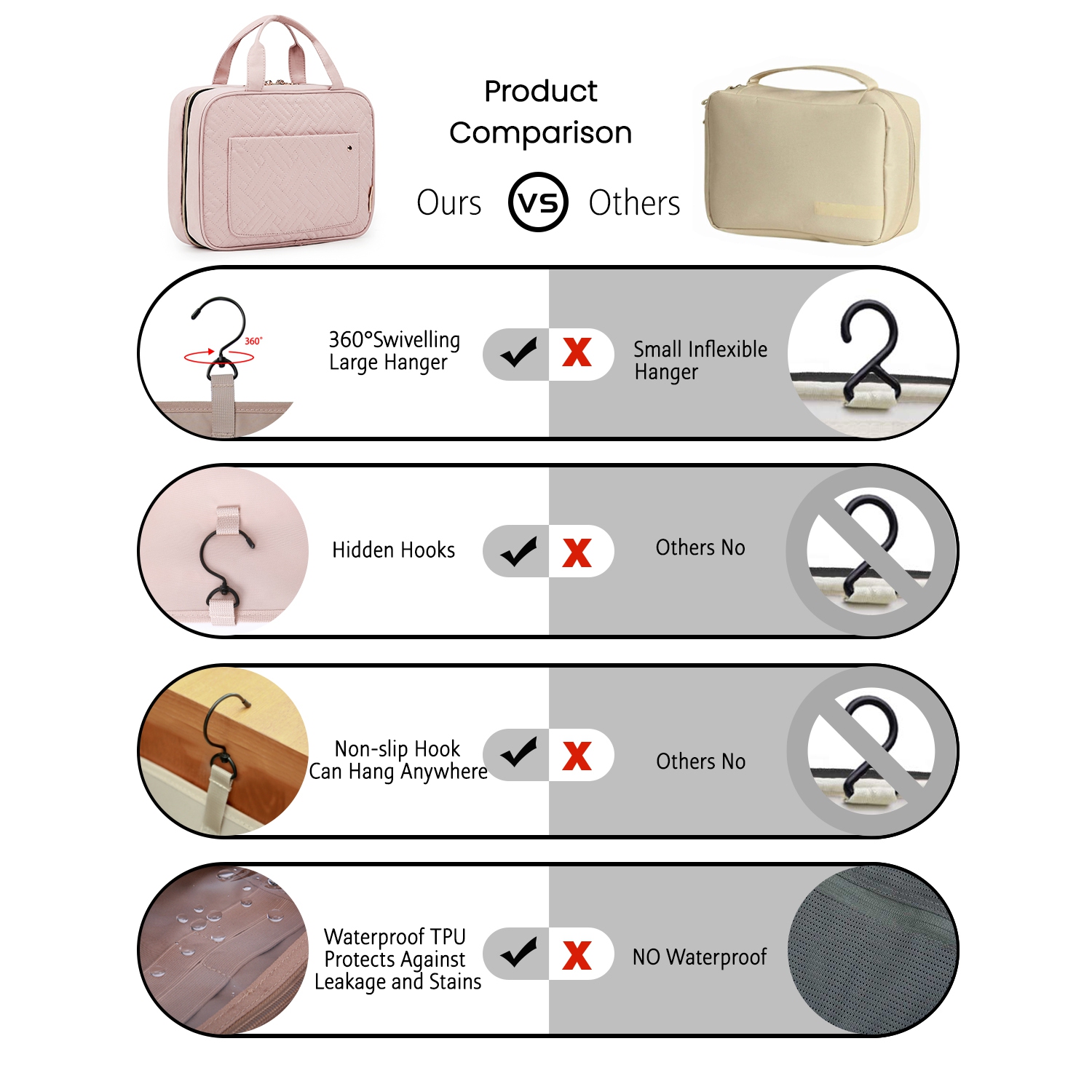 Bagsmart BoncheminThe Space Saver Toiletry Bag-Large Baby Pink