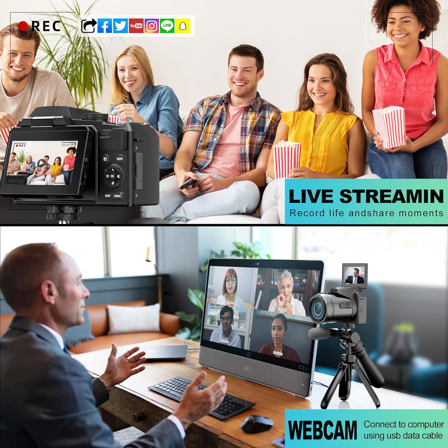 64MP 5K Digital Camera for Photography, Vlogging Cameras for YouTube with 3'' Flip Screen,16X Digital Zoom, with WiFi & App Control, Flash,SD Card, 2