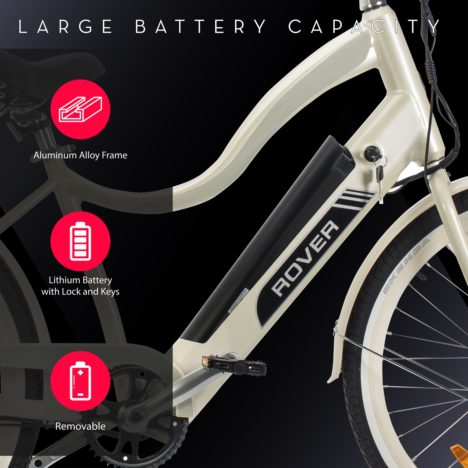 Vélo électrique Cruiser de 500 W Rover by Land Rover avec assistance à pédale et accélérateur-Crème