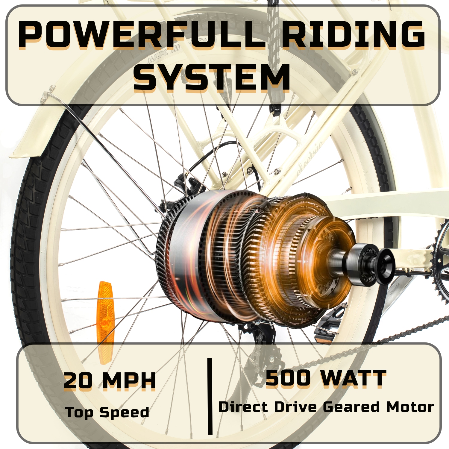 Vélo électrique Cruiser de 500 W Rover by Land Rover avec assistance à pédale et accélérateur-Crème