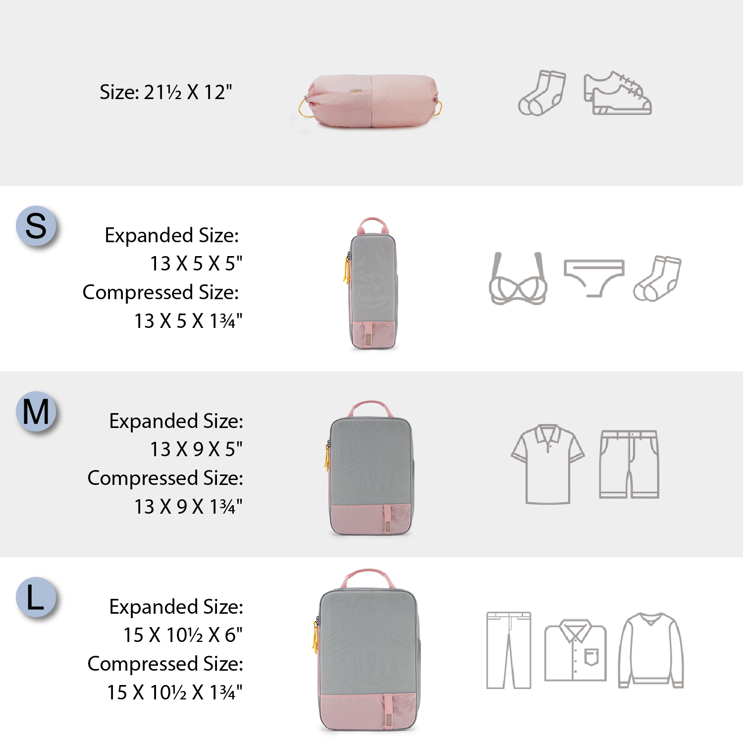 Bagsmart – cubes de rangement à compression, rose