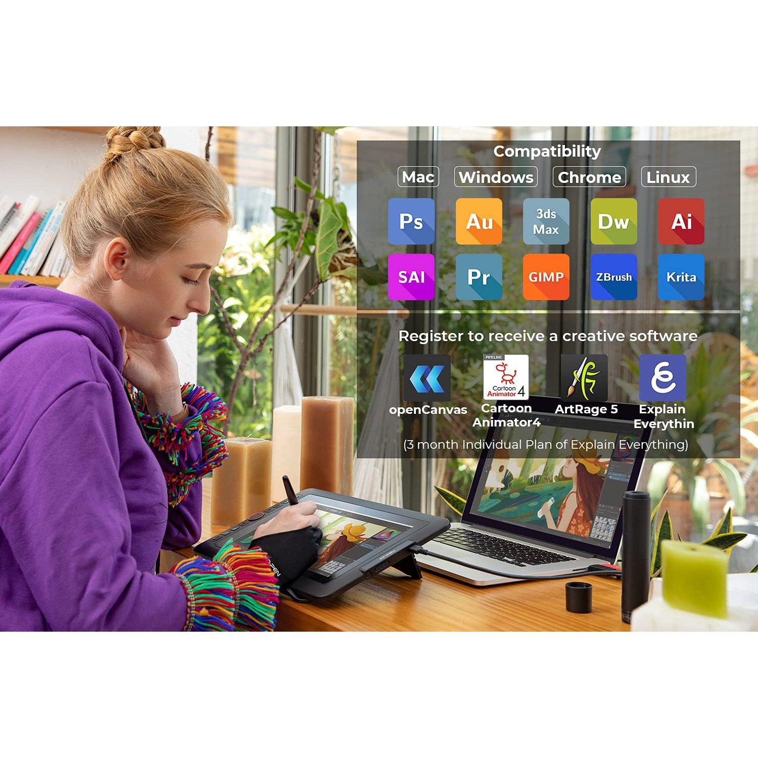 Boîte ouverte - tablette de dessin XPPen Artist12 Pro de 11,6 po avec stylet pour moniteur de dessin Display entièrement laminé et stylet sans pile