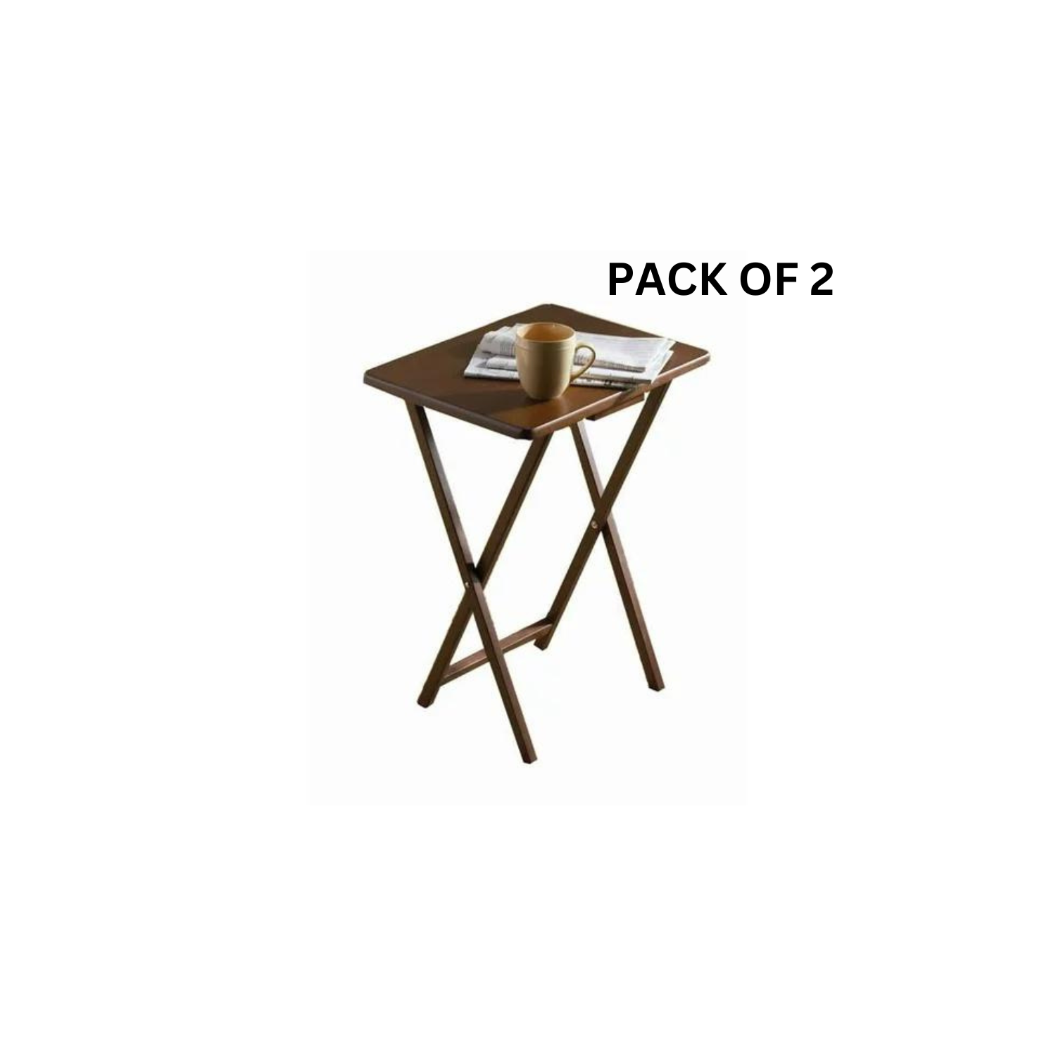Mehiaz Single Tray Table Walnut Solid Wood Construction - Brown Pack of 2