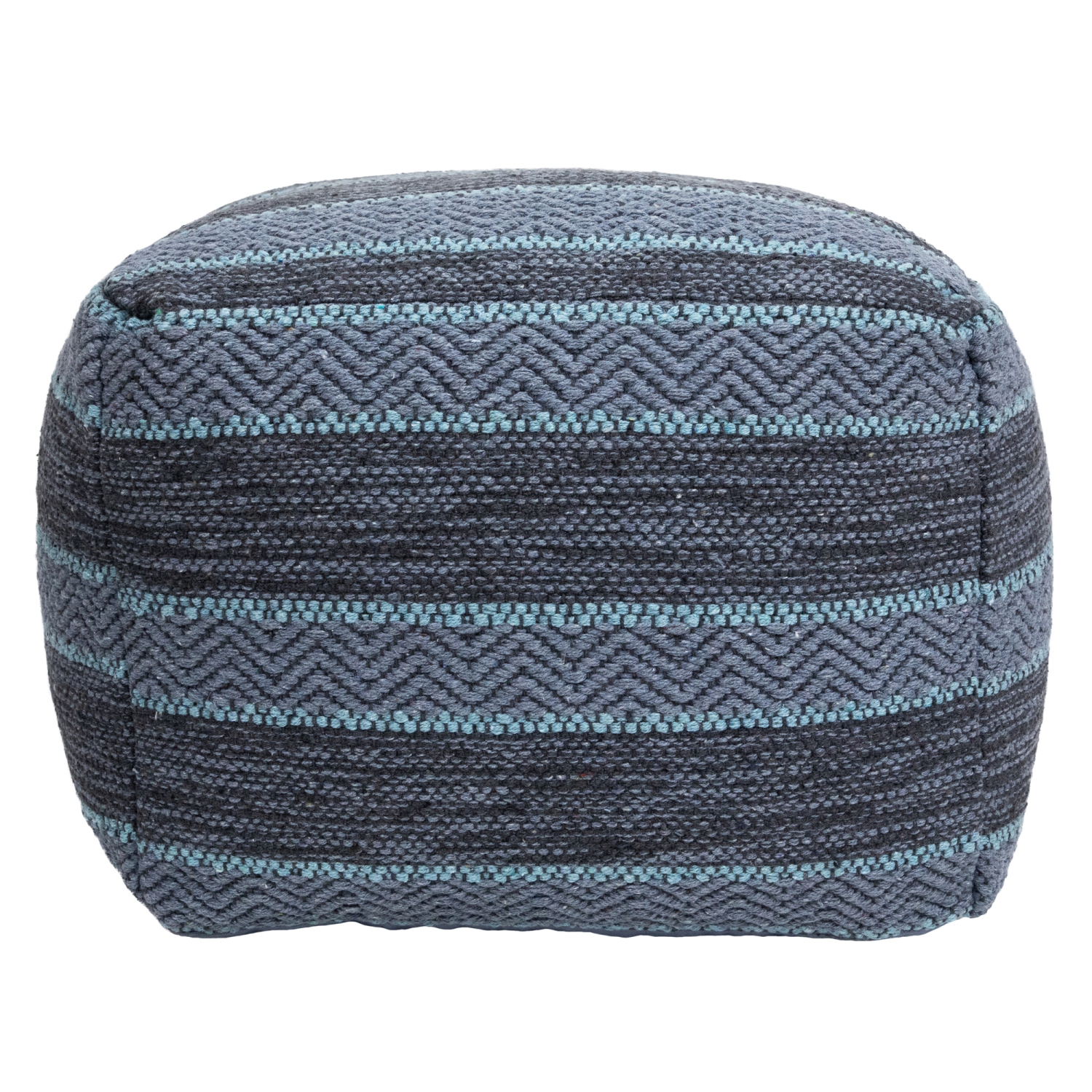 Pouf carré en coton tissé rayé - 14 po - Gris