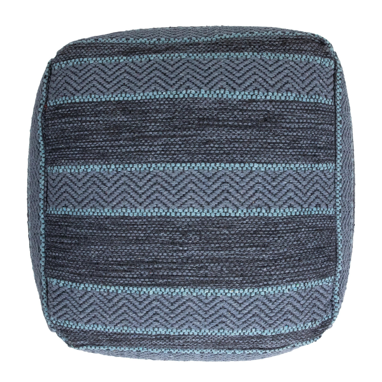 Pouf carré en coton tissé rayé - 14 po - Gris