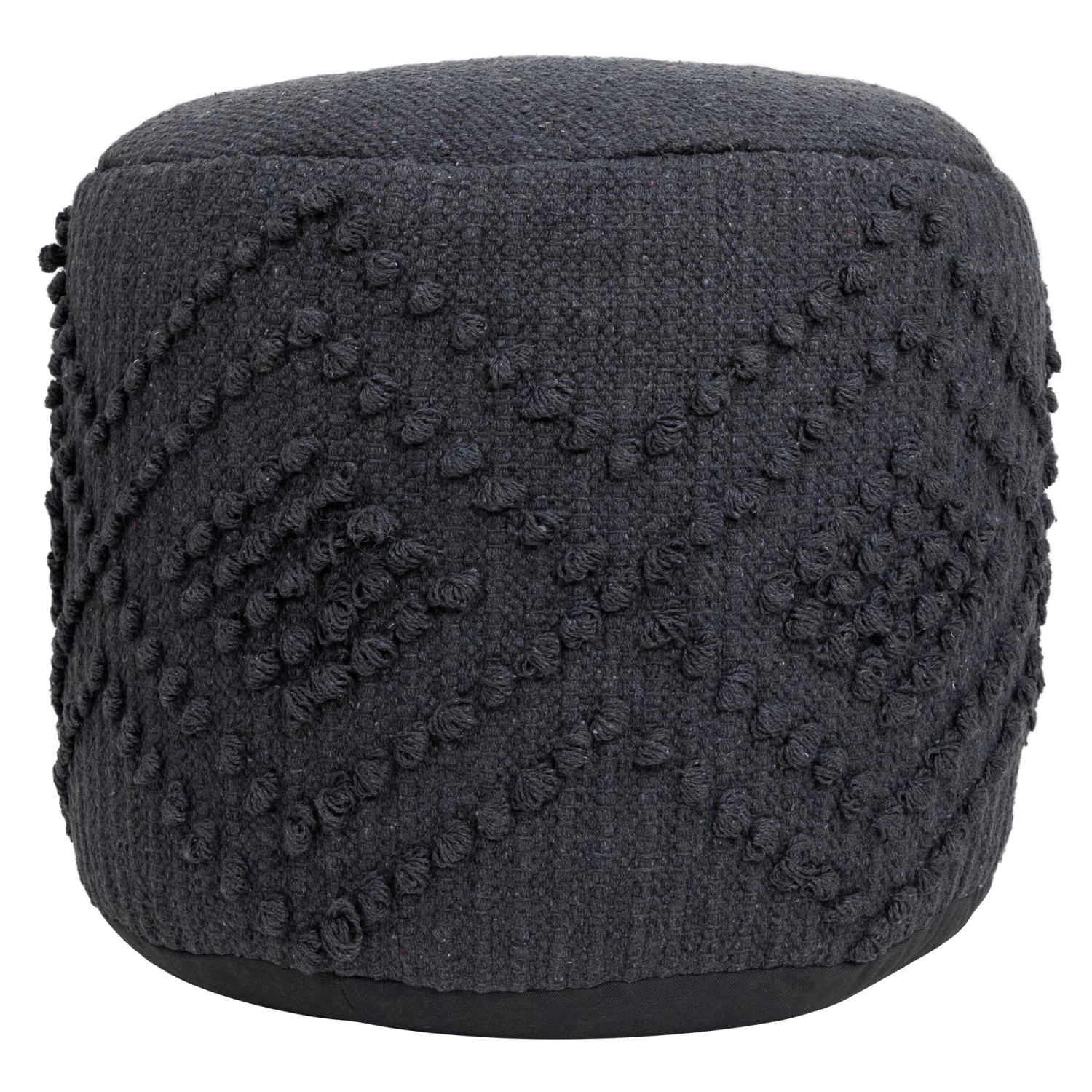 Pouf rond texturé en coton tissé - 14 po - Gris