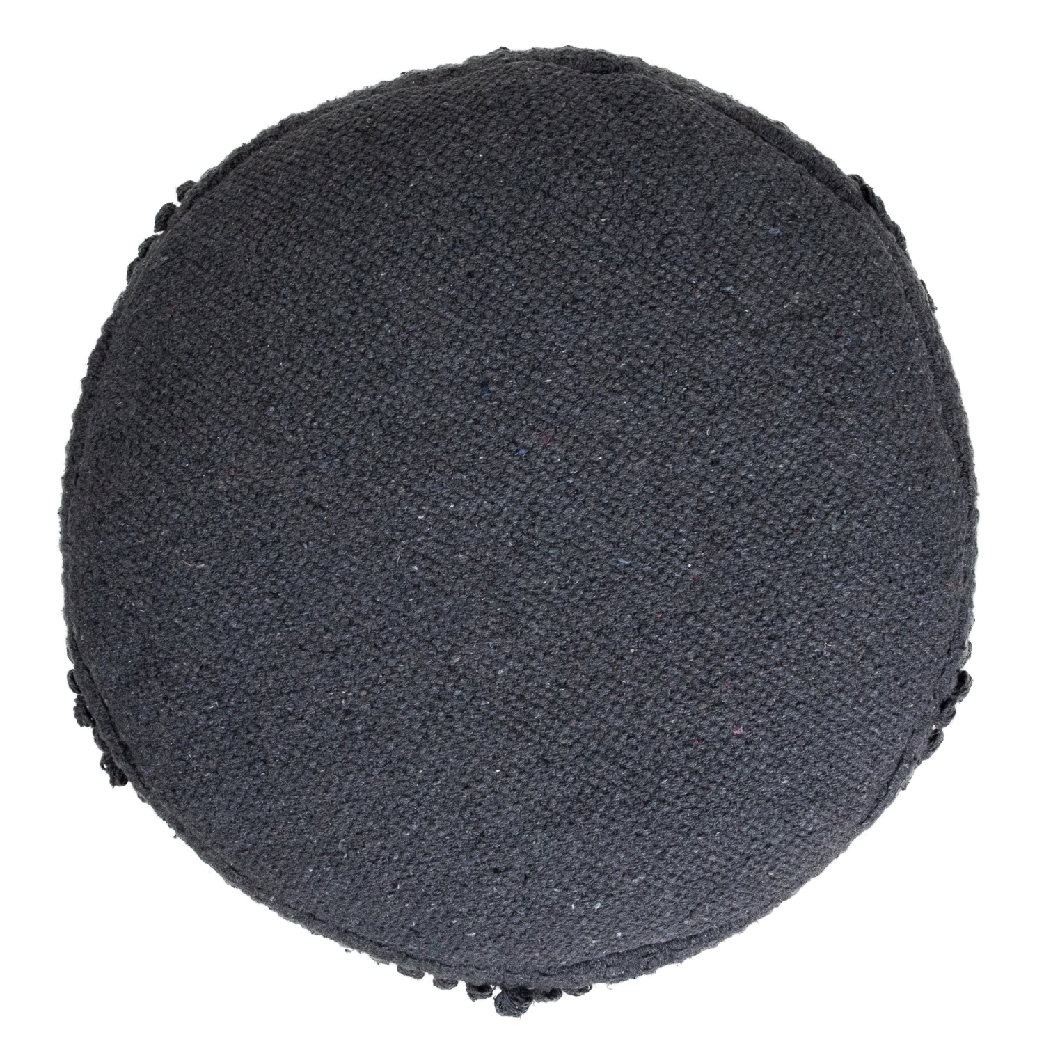 Pouf rond texturé en coton tissé - 14 po - Gris