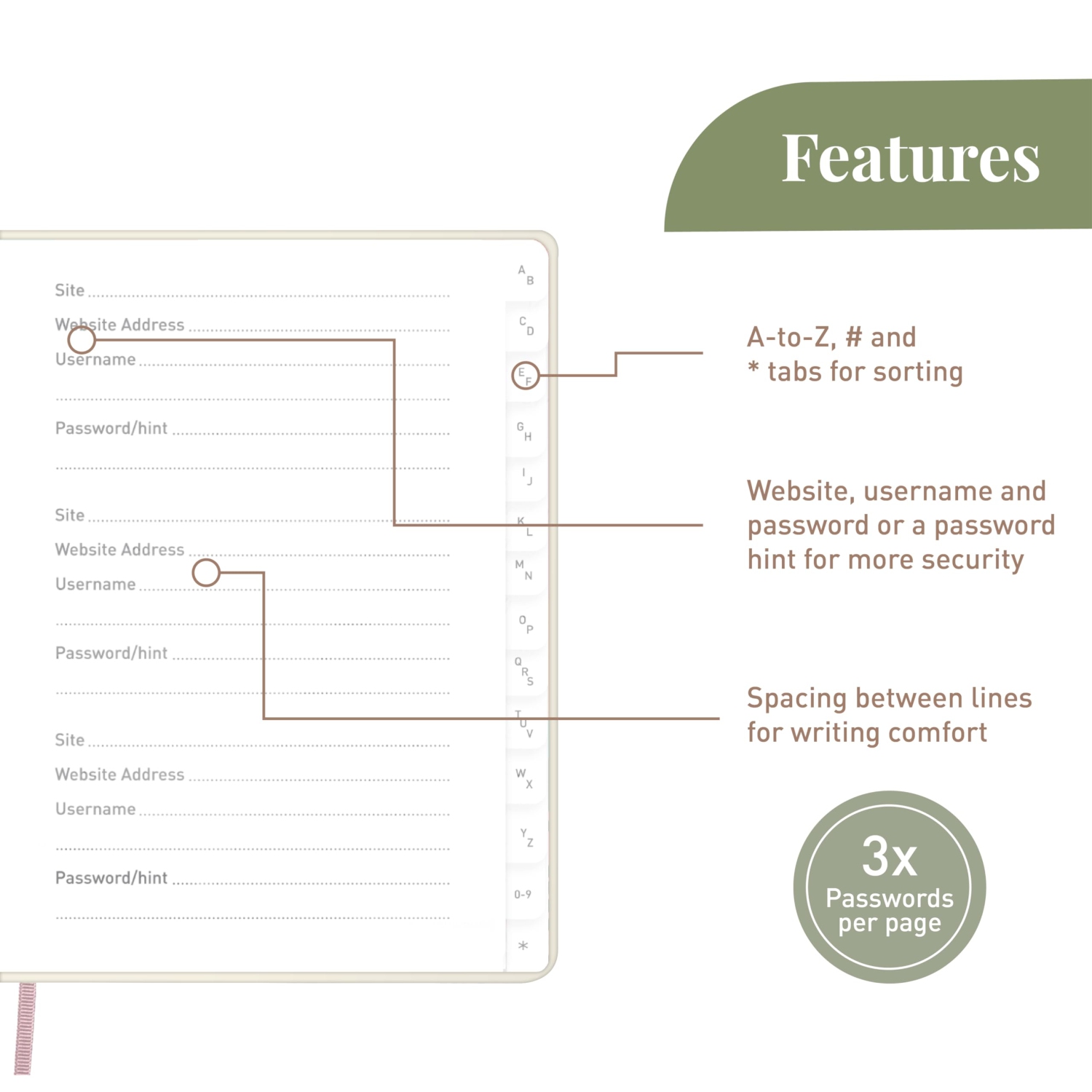 Rileys & Co Livre de mots de passe avec onglets alphabétiques, gestionnaire de mots de passe, livrets de mots de passe pour les aînés, carnet de mots