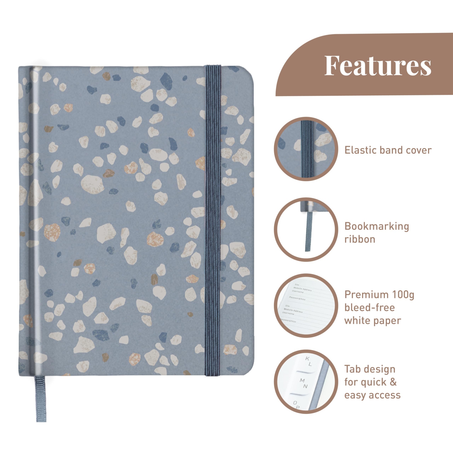 Rileys & Co Compact Terrazzo – Livre de mots de passe alphabétique, organisateur de connexion sécurisé, gardien de nom d’utilisateur Internet et site