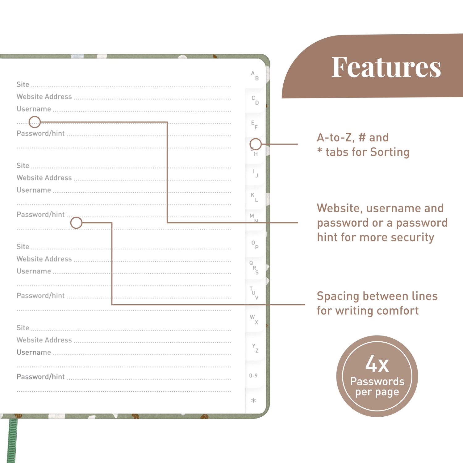 Rileys & Co Terrazzo Elegance – Livre de mots de passe | onglets alphabétiques, organisateur de mots de passe, sécurité Internet et gardien de